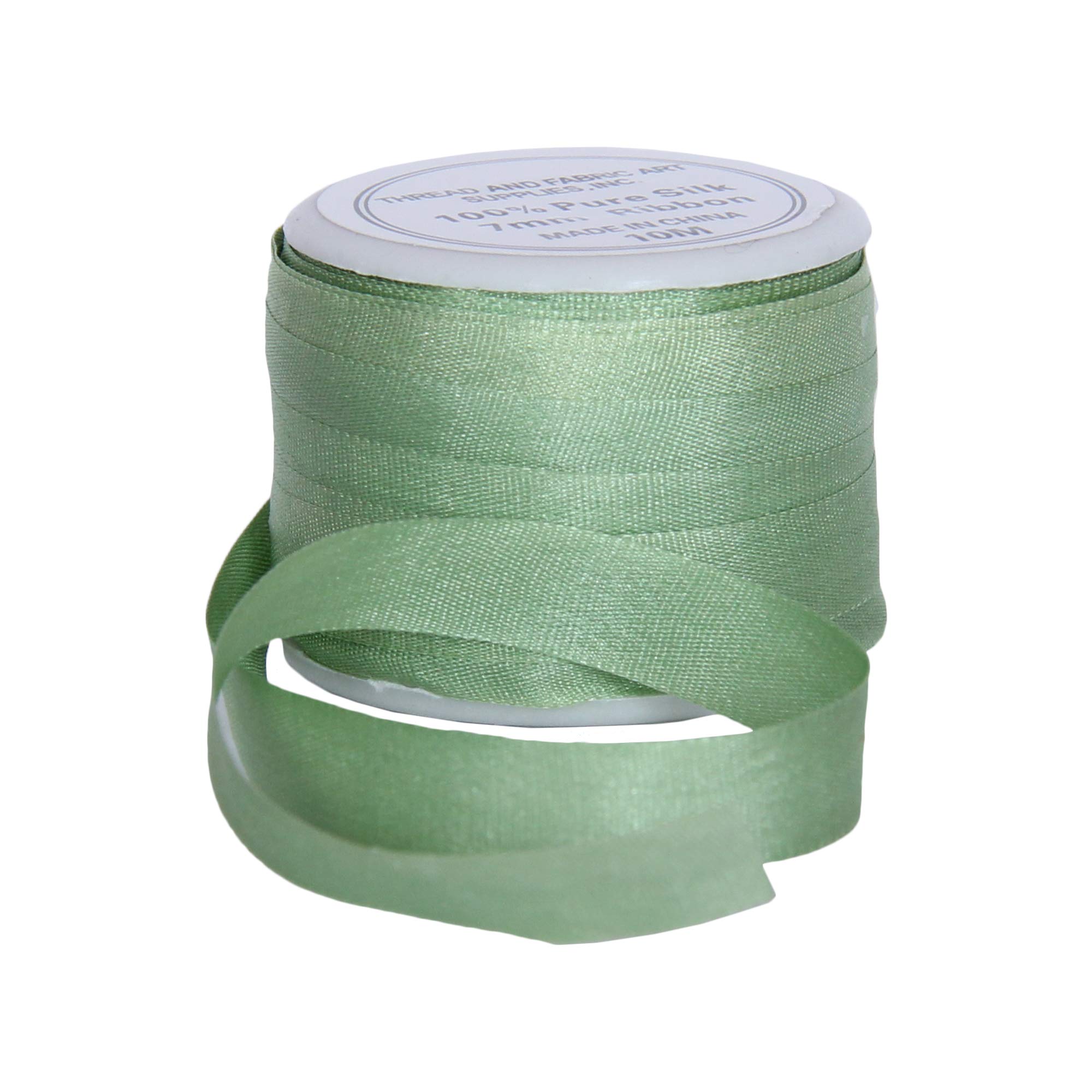 Threadart 100% Pure Silk Ribbon - 3 Sizes - Dozens of Colors - Nile Green - 7mm No. 240