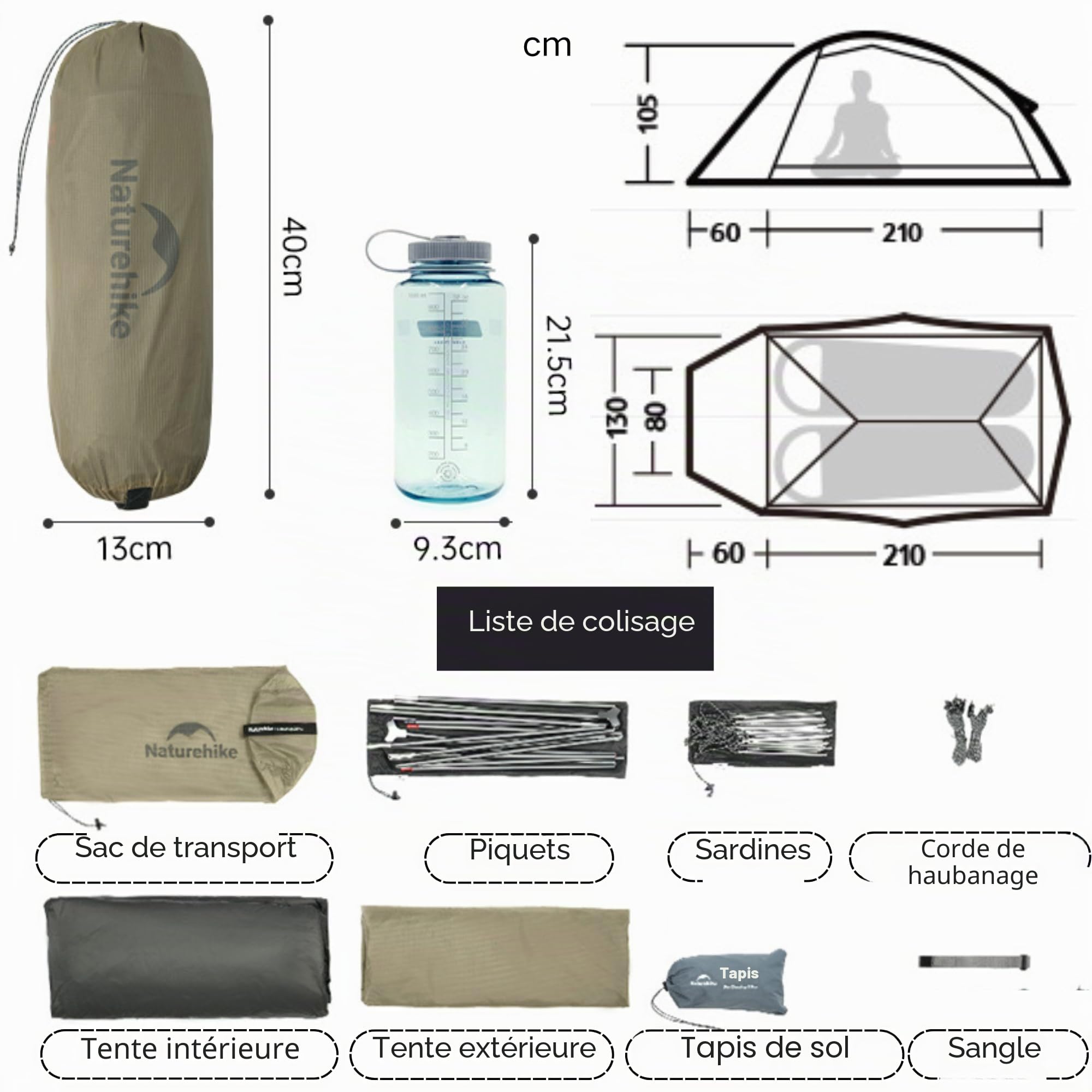 Naturehike Cloud Up Pro Tente Ultralégère 1,39-1,93kg, Étanche PU3000+ et Résistante au Vent, Tente de Camping à Montage Rapide 3 Saisons avec Système de Ventilation, pour 1/2/3 Personnes