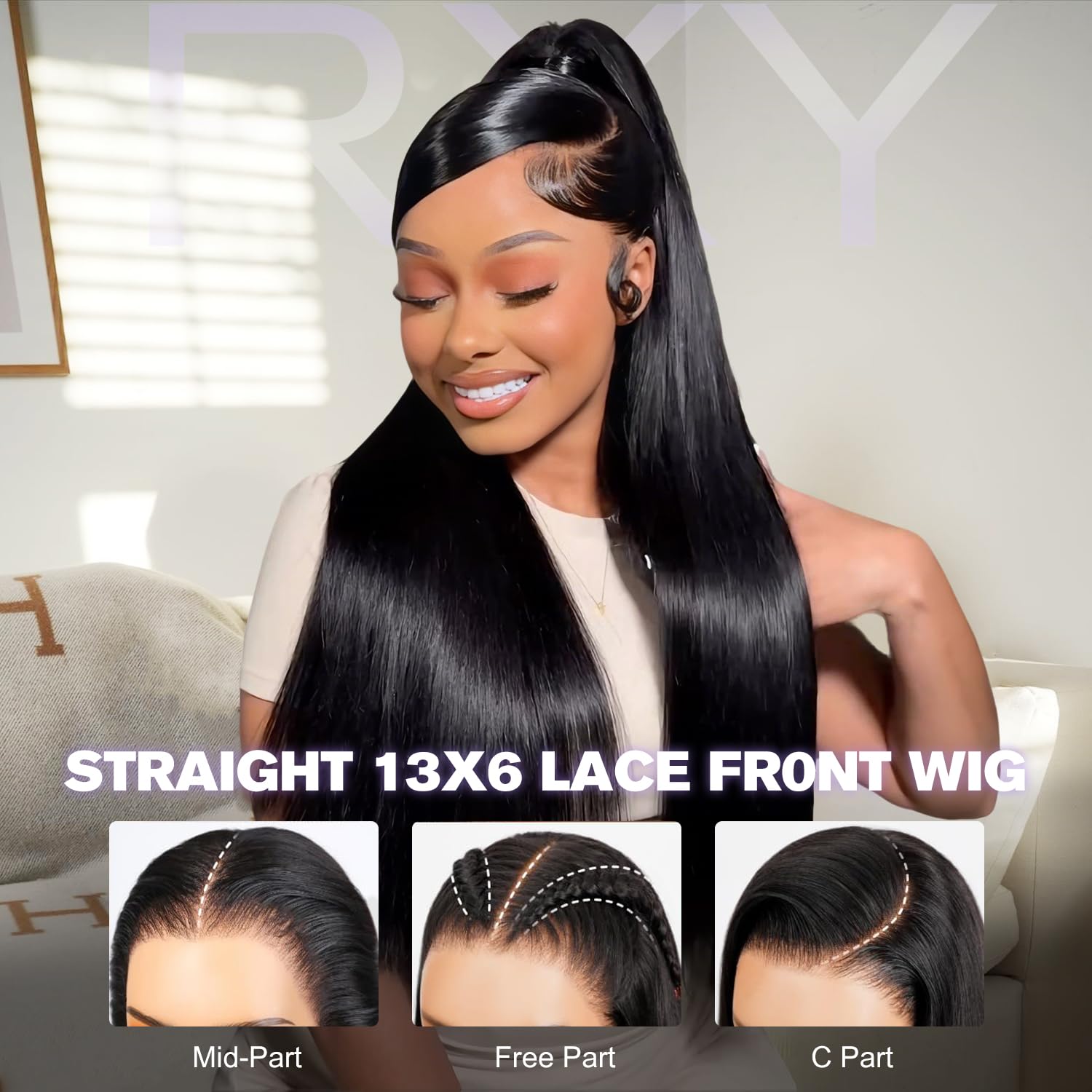 RXY 13X6 Straight Bresilienne Perruque Cheveux Humain 16 Pouces(41cm) Perruque Femme Naturelle Black HD Lace Front Wigs Human Hair 180 Density for Women 12A Brazilian Virgin Transparent Glueless Wigs