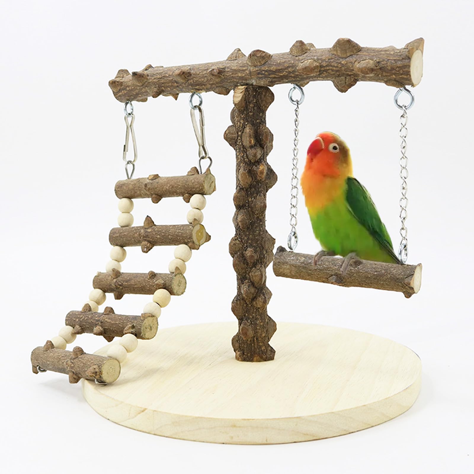 Parrot Playstand in Legno - Parco Giochi per Pappagallo con Scala e Altalena per Uccelli