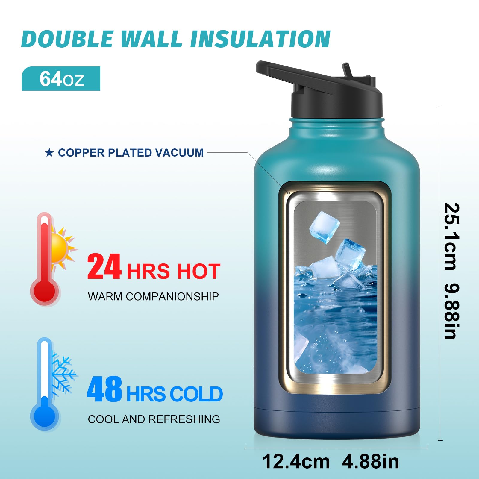 WATERSY Stainless Steel Vacuum Insulated Water Bottle 64oz - Image 3