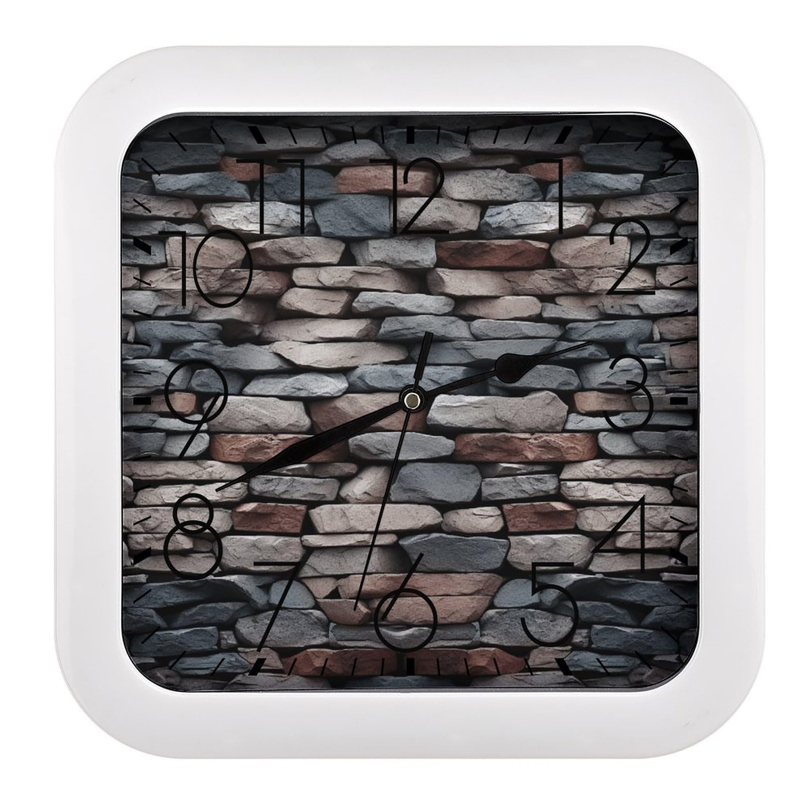 FekiLoot Stone Wall Clock Battery Operated Square Decorative Wall Clocks Silent Non Ticking Analog Clock Modern Retro Vintage Wall Clocks for Kitchen Living Room Office 10.2 Inch