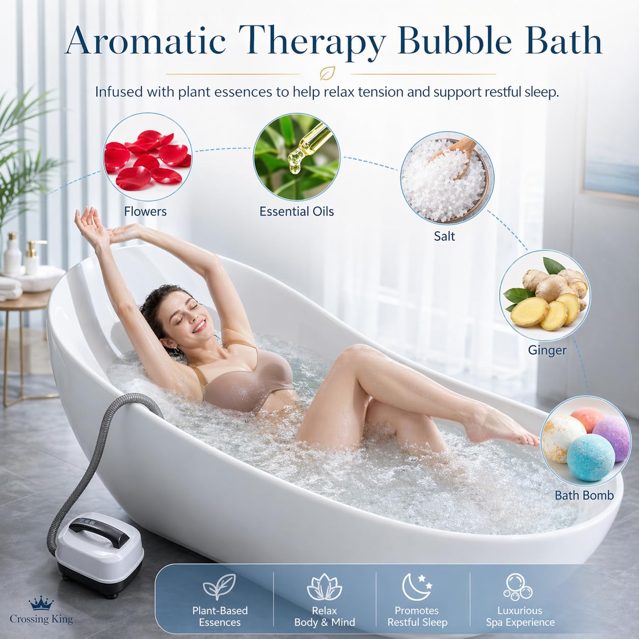 Tappetino da massaggio per vasca da bagno - 6 regolazioni, tappetino da bagno per massaggio a casa, tappetino da spa impermeabile antiscivolo con cuscino gonfiabile e telecomando, potente pompa ad