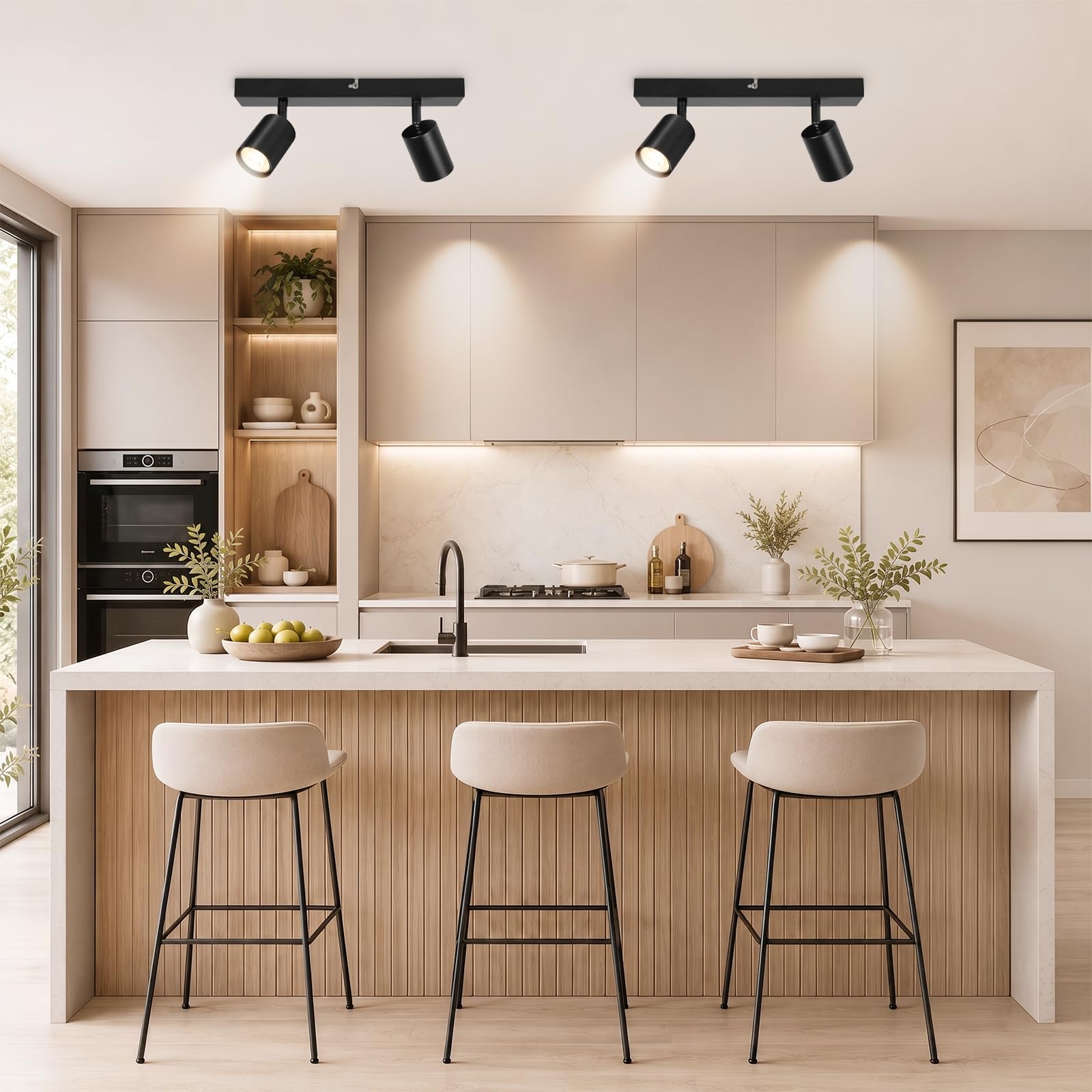 Lámpara de Techo de 2 Focos Giratorios GU10, Lámpara de Pared Interior LED Negro Ajustables, Foco de Pared para Interior Iluminación para Dormitorio Pasillo Cocina, Sin Bombilla GU10