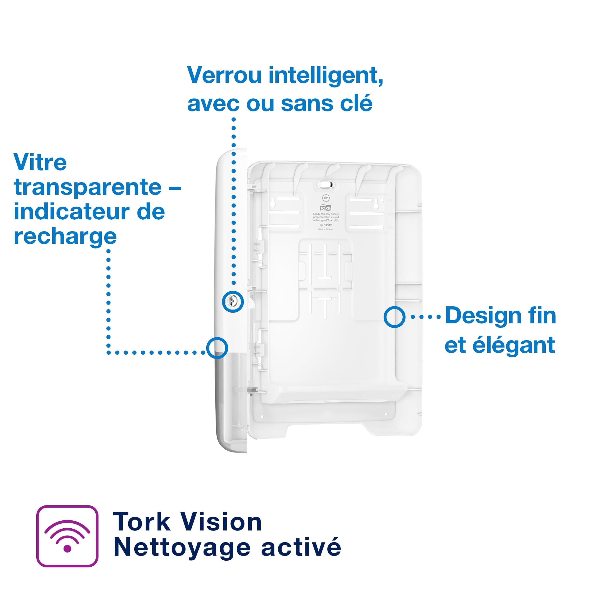Tork Xpress Distributeur murale pour essuie-mains interfoliés blanc H2, distribution feuille à feuille, gamme Elevation, 552000
