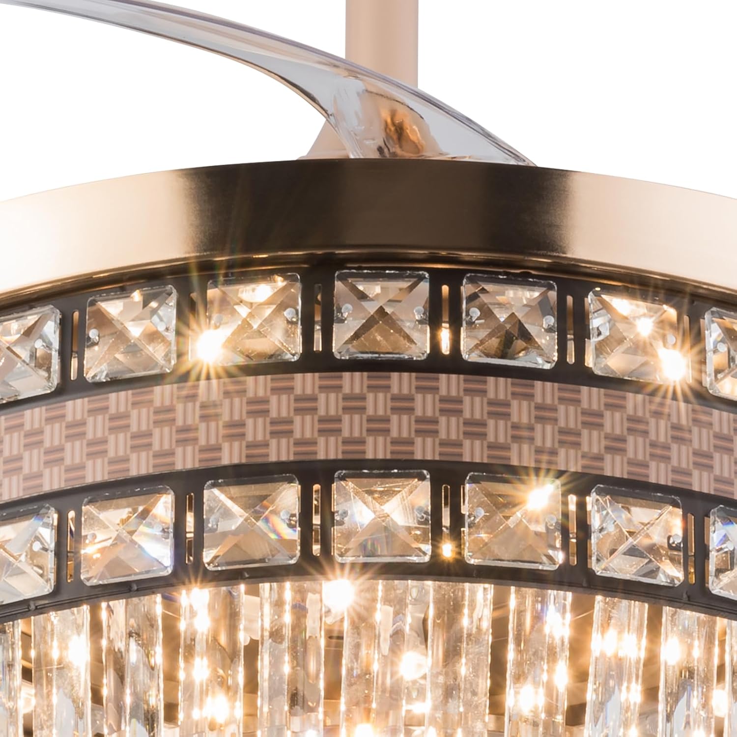 42-inch Ceiling Fan with Lights – Coffee Bronze, Retractable Blades, 6-Speed, 3-Color Dimmable, Remote & Timer, Wide Voltage 85-265V, Modern Crystal Fan for Living Room Bedroom