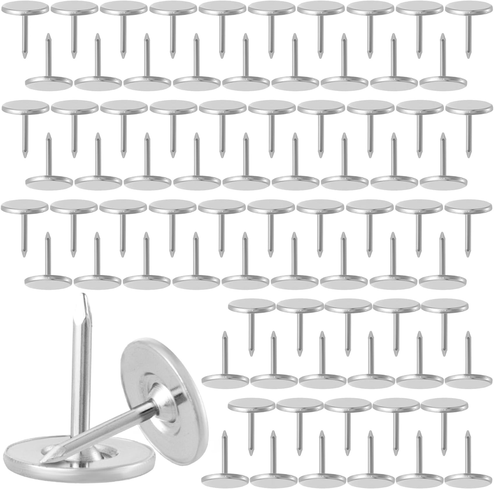 120pcs Flat Head Thumb Tacks for Wall, Silver Heavy Duty Upholstery Push Pins, 0.4" x 0.51" Decorative Wall Pins Nails for Furniture, Office, DIY Crafts