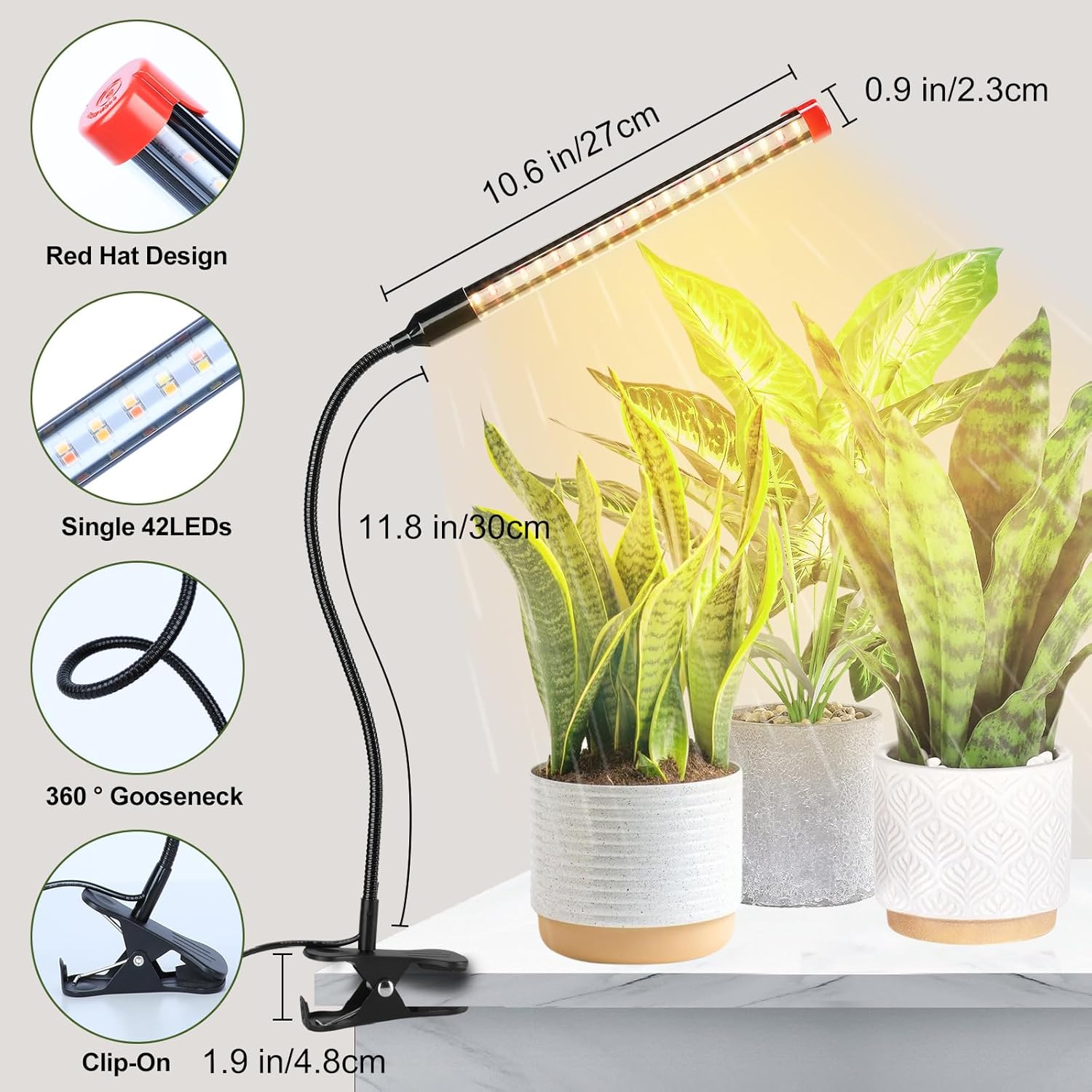 4Pack 2-in-1 Small Clip Grow Lights for Indoor Plants, Bonsai, Succulent, Cactus, 4/8/12/16/20H Timer, 9 Watt Power Draw, NO Need Adapter, Enough Bright, Best Gift for Plants Lover
