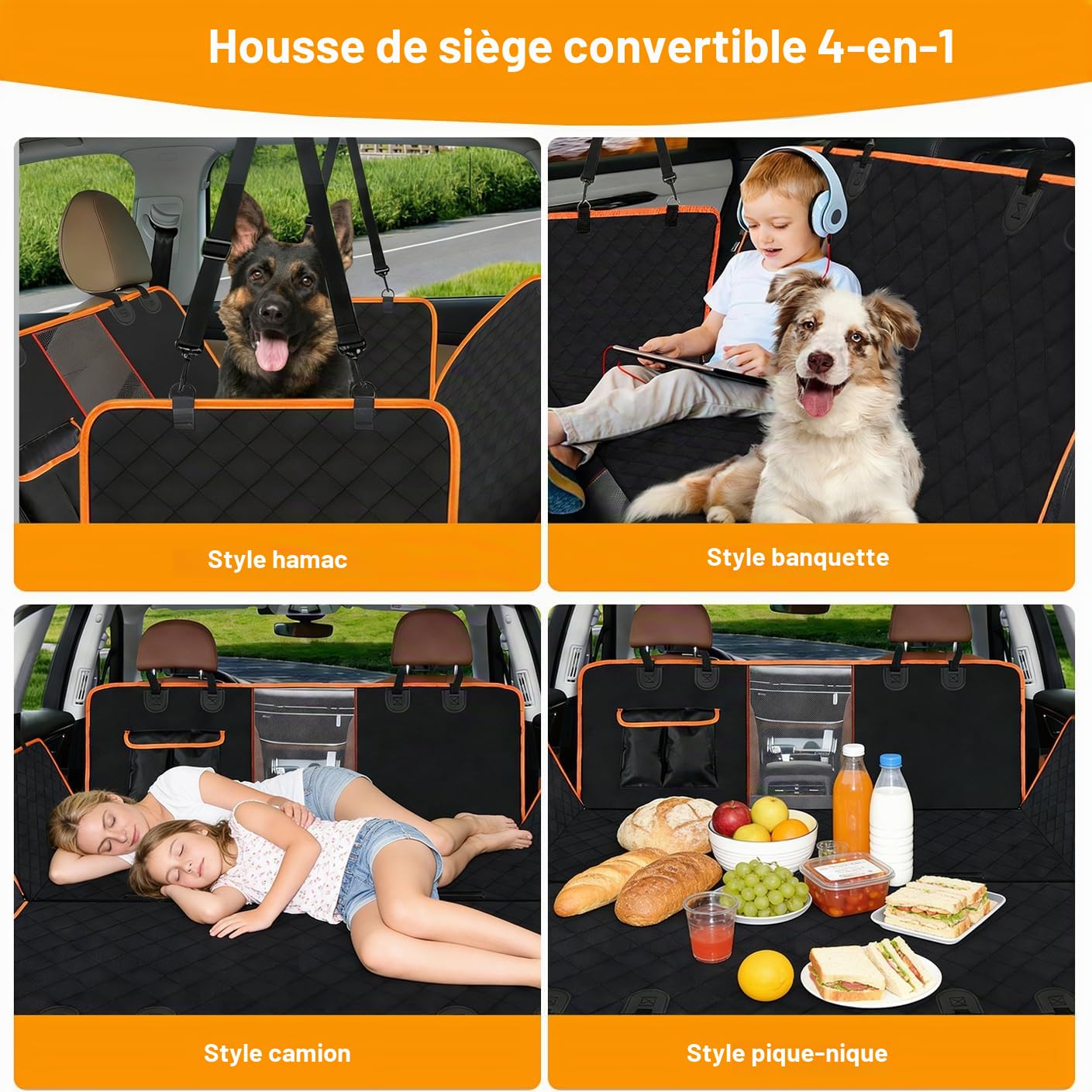 Sgizoku Housse de siège de voiture pour chien, imperméable et résistante aux rayures, hamac pour chien 600D pour siège arrière de voiture, antidérapant avec fenêtre en maille, protecteur de siège pour