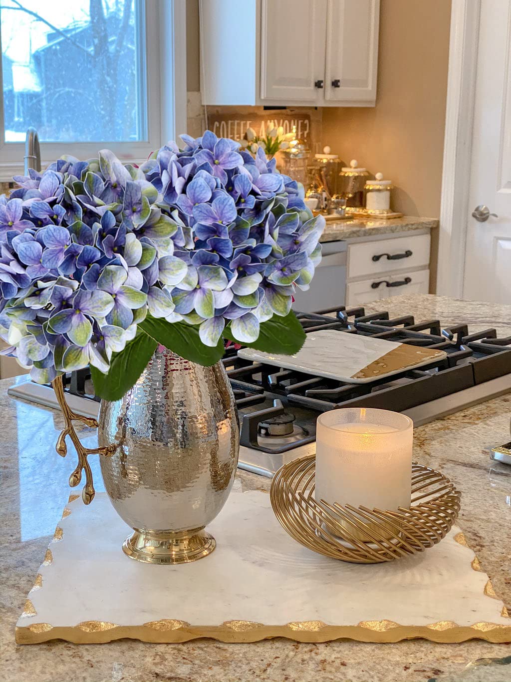 2 Steli Di Ortensia Artificiali Grandi 63 Cm – Fiori Finti Real Touch In Tessuto Bianco Con Foglie Verdi – Perfetti Per Matrimoni, Casa E Centrotavola Fai Da Te