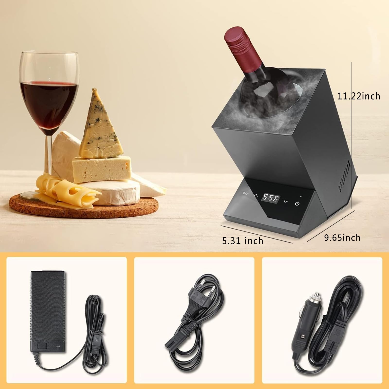 Enfriador de vino eléctrico, enfriador de botella individual para 750 ml con control táctil LCD, regulación de temperatura de 5.0-17.8 °C, acero inoxidable para el hogar, coche, fiestas, regalo