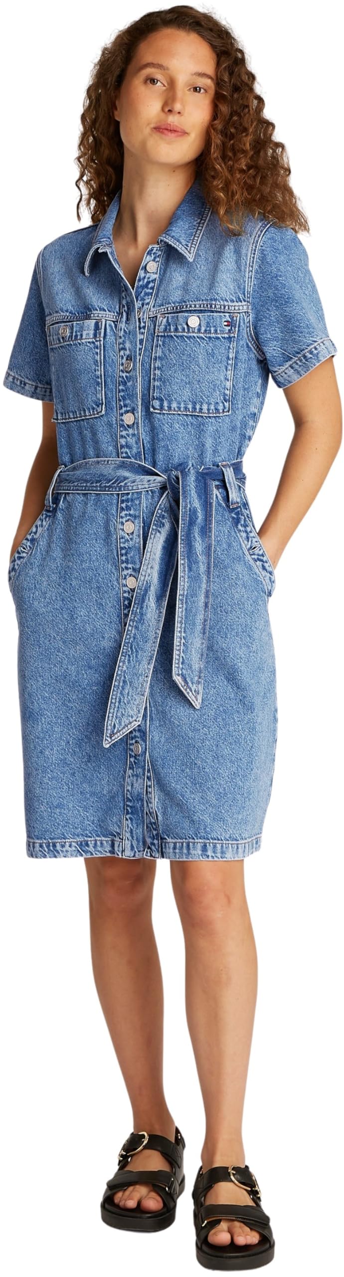 Tommy Hilfiger Damen Jeanskleid Knee Belted Ali Kurzarm