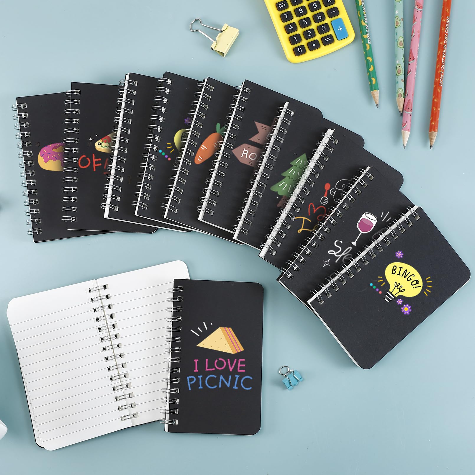 Mini-Notizbücher mit Spiralbindung, 7,6 x 12,7 cm, schwarzer Kartoneinband, Notizblöcke mit linierten Seiten, kleine Spiralnotizblöcke für Zuhause, Büro, Reisen (60 Blatt/120 Seiten)