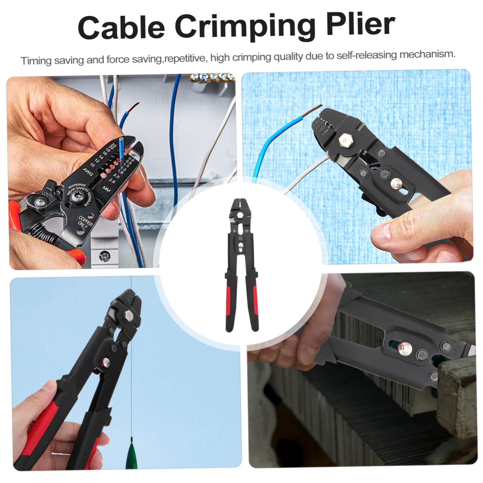 Pinza per Crimpare Cavi Metallici Nero, Set 1 Pezzo | Acciaio, Plastico e Alluminio, Impugnatura Confortevole, per Lavori di Crimpatura e Taglio
