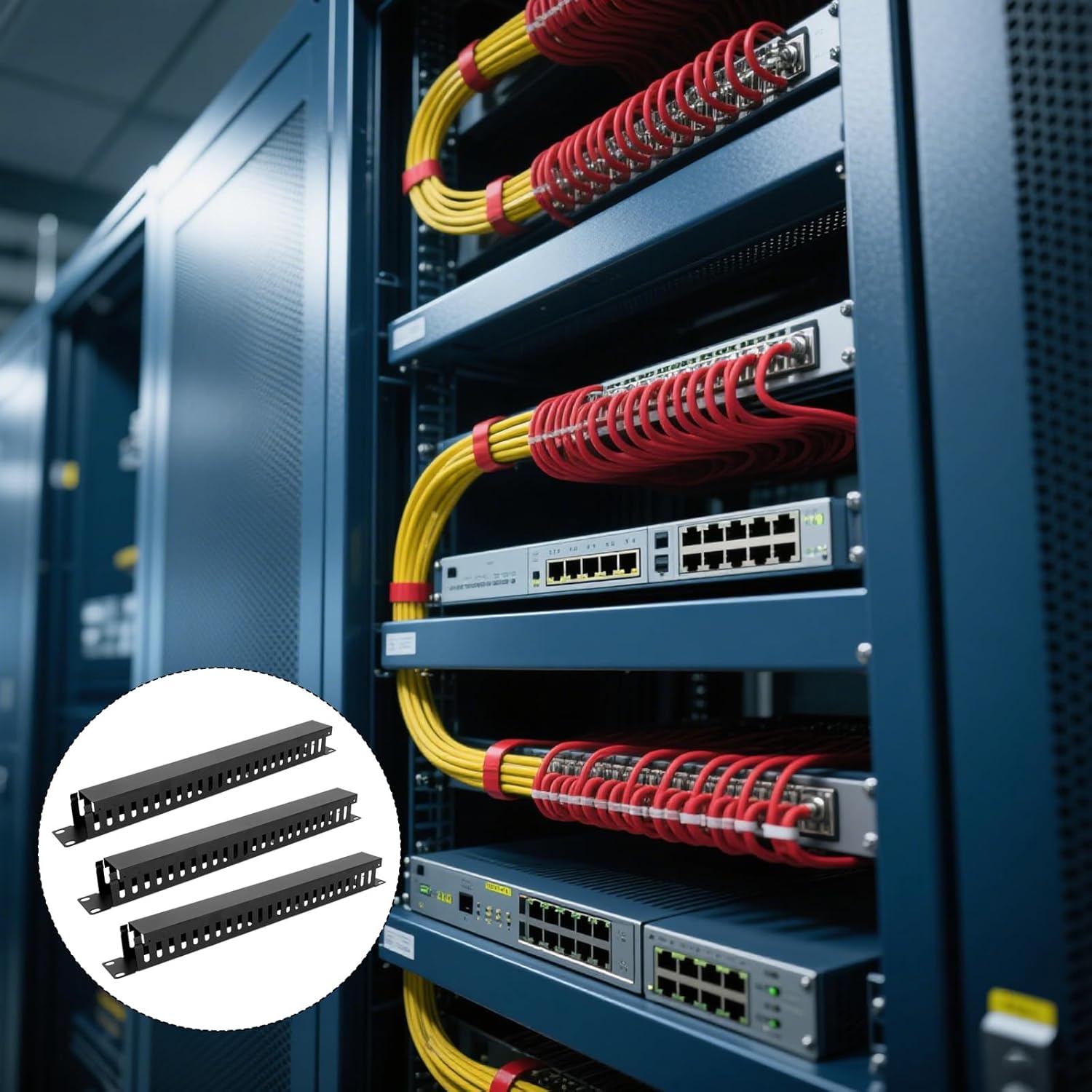 10 Pcs 19 Inch Cable Manager with Cover and Screw 1U 24 Slot Cable Mount Management Server Horizontal Rack Raceway Organizer Metal Finger Duct for Wall Cord Wire Network (Black