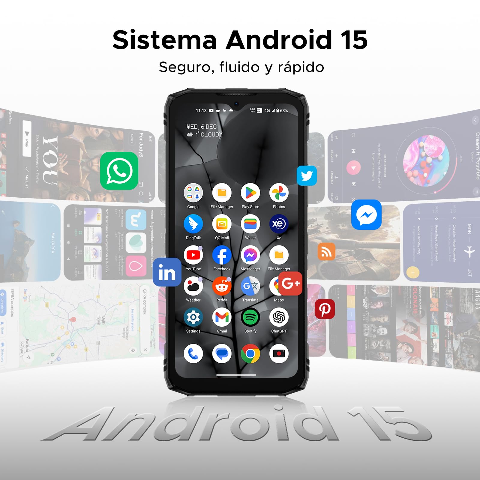Blade 10 Energy Telefono Movil Irrompible 4.5G, 24GB+128GB/2TB /6150mAh OTG / 16MP/ 6.56" HD+ 90Hz Android 15 Movil Resistente Dual SIM/NFC/Face ID/Huella/IP68/IP69K Smartphone