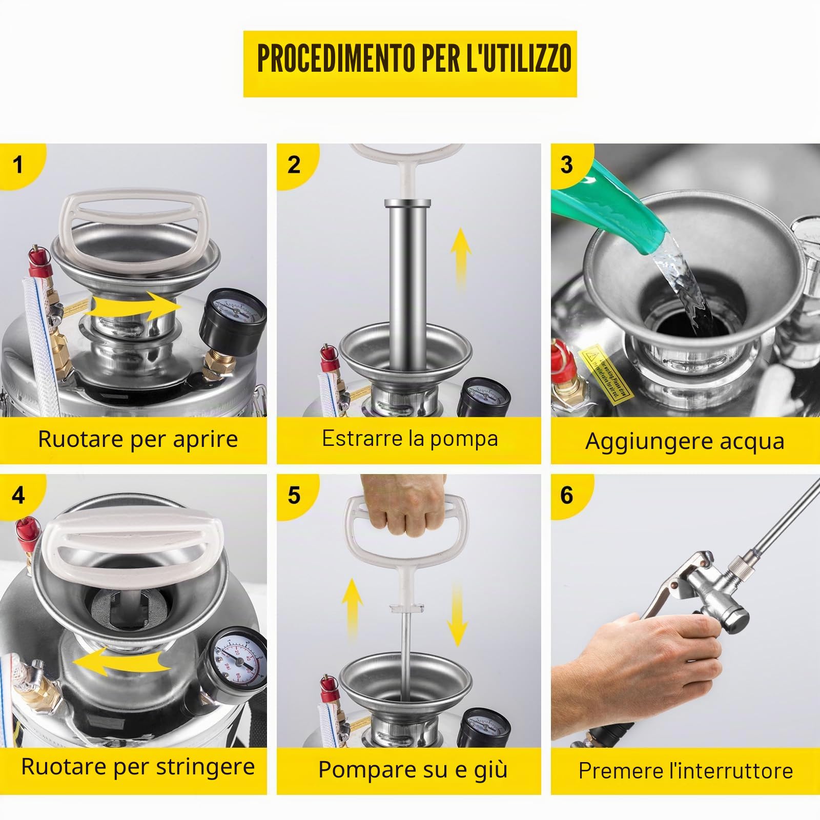 VEVOR Spruzzatore 6L in Acciaio Inossidabile, Spruzzatore Manuale a Pompa, Spruzzatore da Giardino Rinforzato a Pressione da 3,3 Pollici, Spruzzatore per Giardinaggio Domestico e Pulizia del Terreno