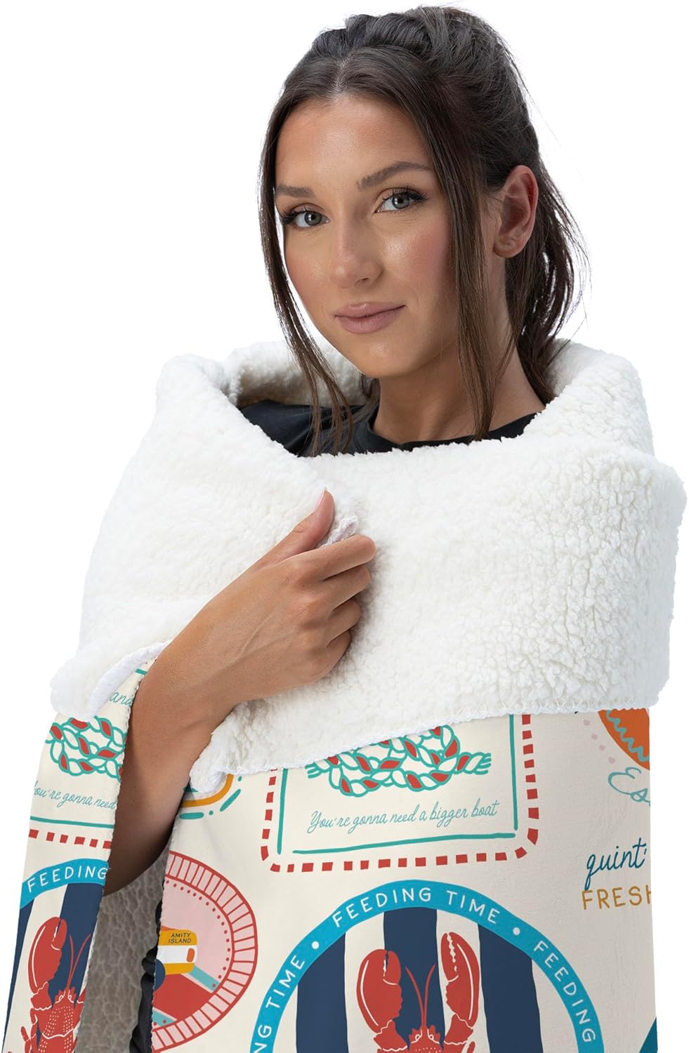 Northwest Jaws Post Stamps Silk Touch Sherpa Throw Blanket 50x60 inches