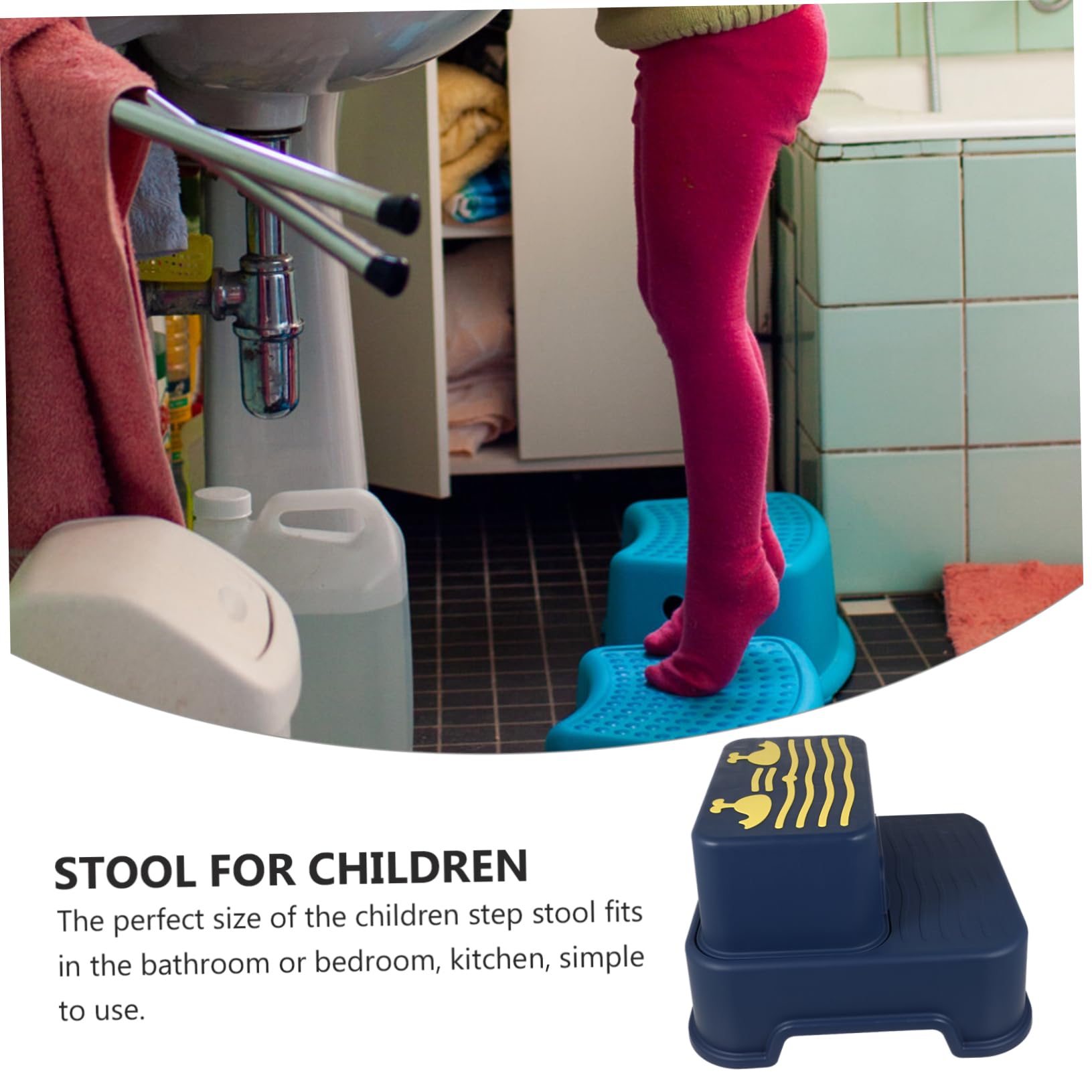 Kisangel Taburete de Dos Niveles para Niños Superficie Antideslizante y Resistente al Desgaste, Adecuado para Entrenamiento en Baño y Lavabo Azul de Material PP y TPE