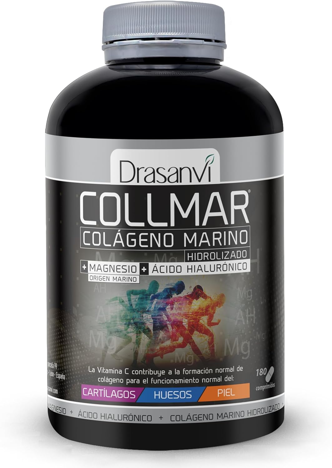 Drasanvi COLLMAR Colágeno Marino Hidrolizado con Ácido Hialurónico, Magnesio, Vitamina C natural | para cartílagos, huesos y piel | Alta dosis 3.900 mg/día | 180 comp = 30 días | Sabor vainilla