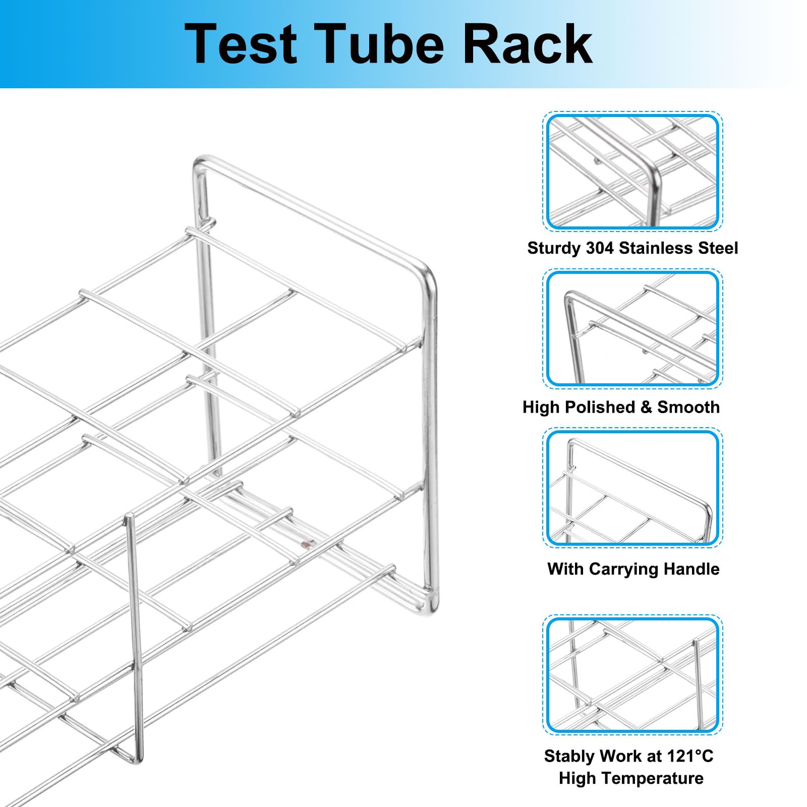 PATIKIL Porta Provette A 10 Fori 2Pezzi Foro Quadrato 31mm Acciaio Inossidabile 304 Supporto A 3 Strati Con Maniglia Adatto Per Provette Da 31mm Diametro Per Esperimenti Scientifici