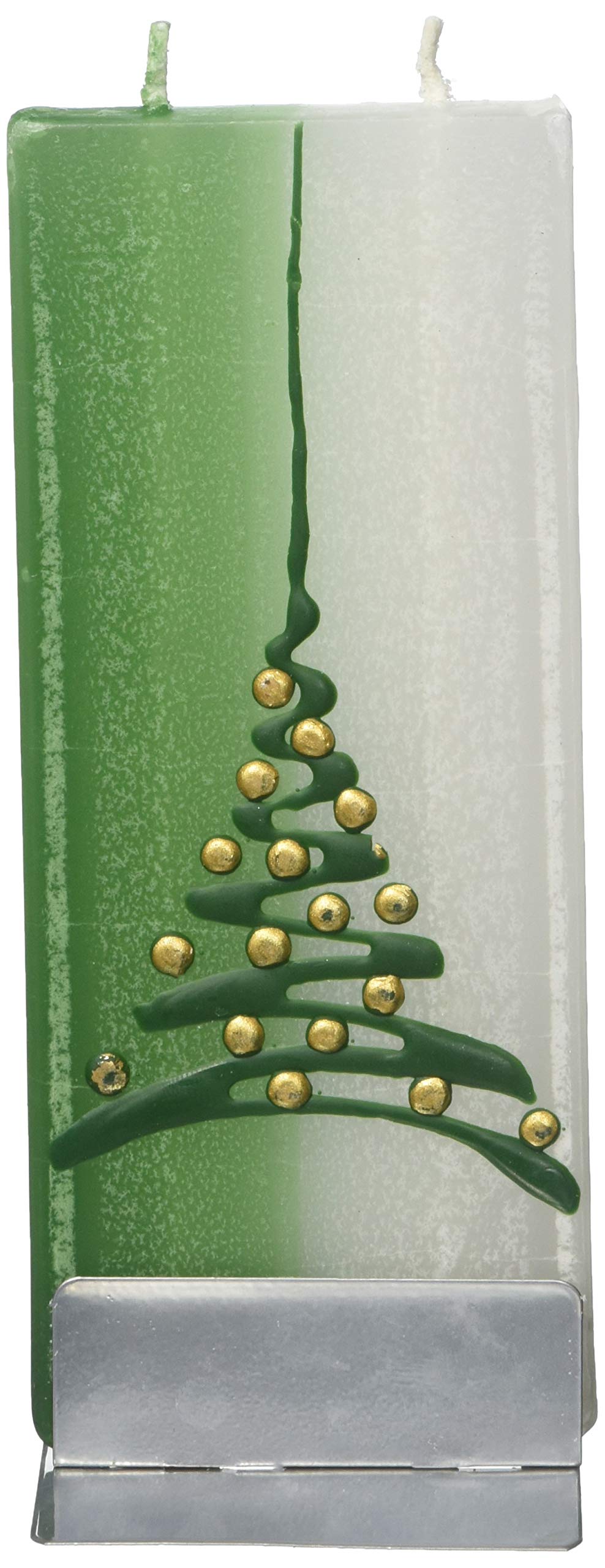 Flatyz Handmade Twin Wick Unscented Thin Flat Candle - Green & White Christmas Tree
