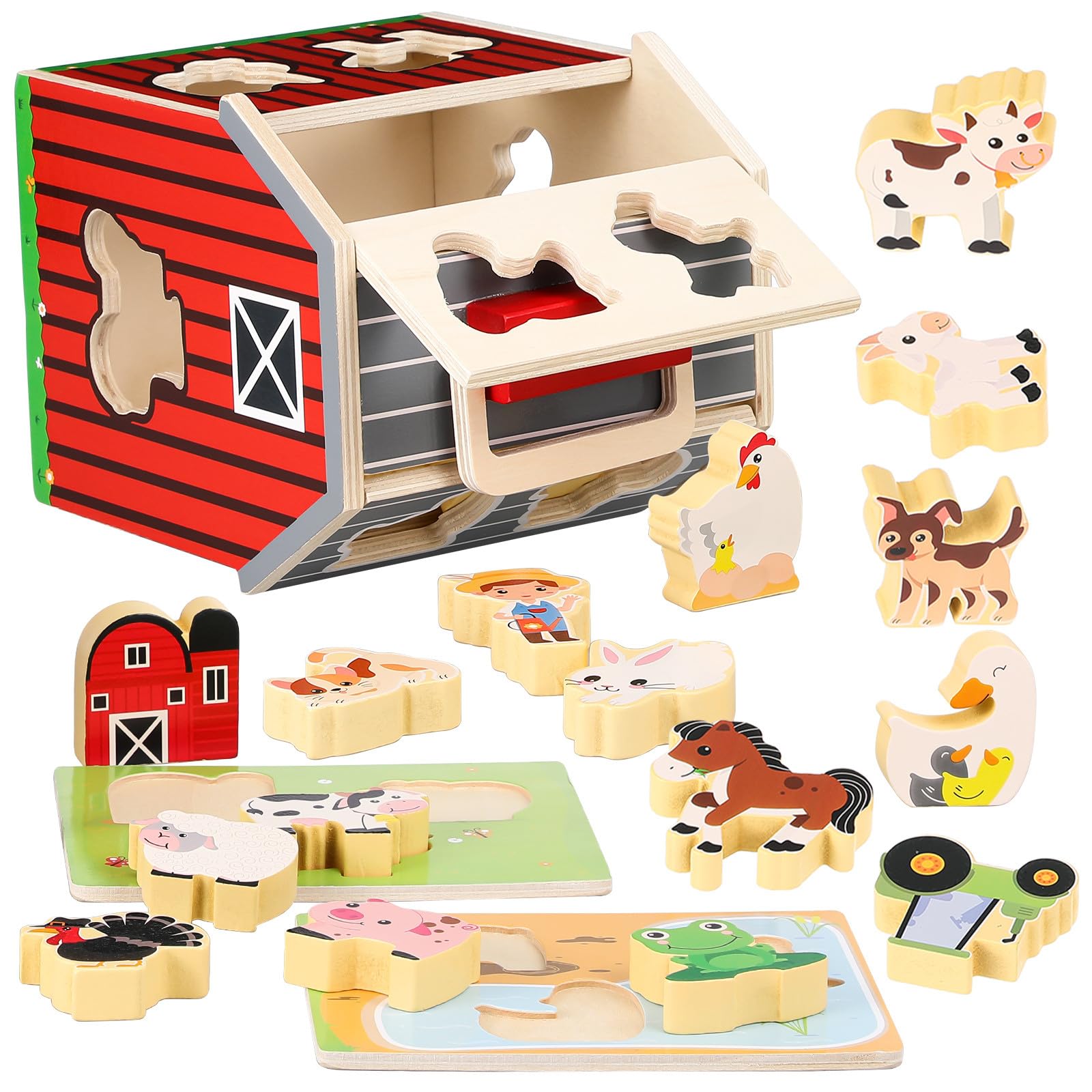 Toyvian Giocattoli Fattoria in Legno, Animali Bambini 2-5 Anni | Montessori Stem, Attività Educative Prescolari, Bordi Arrotondati e Struttura Robusta