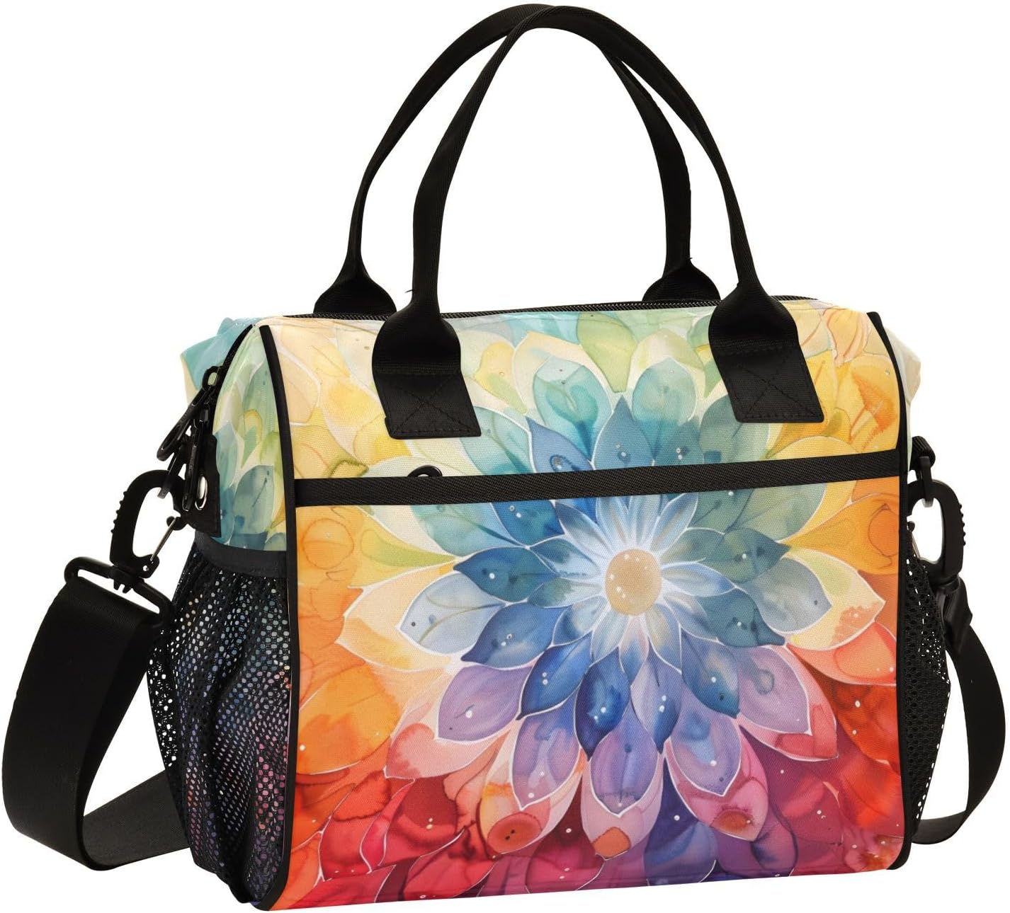 Lunch Bag Women Insulated Lunch Box Wide-Open Lunch Tote Mandala Watercolor Lotos Reusable Cooler Lunchbox Handbag Organizer for Work Picnic Hiking