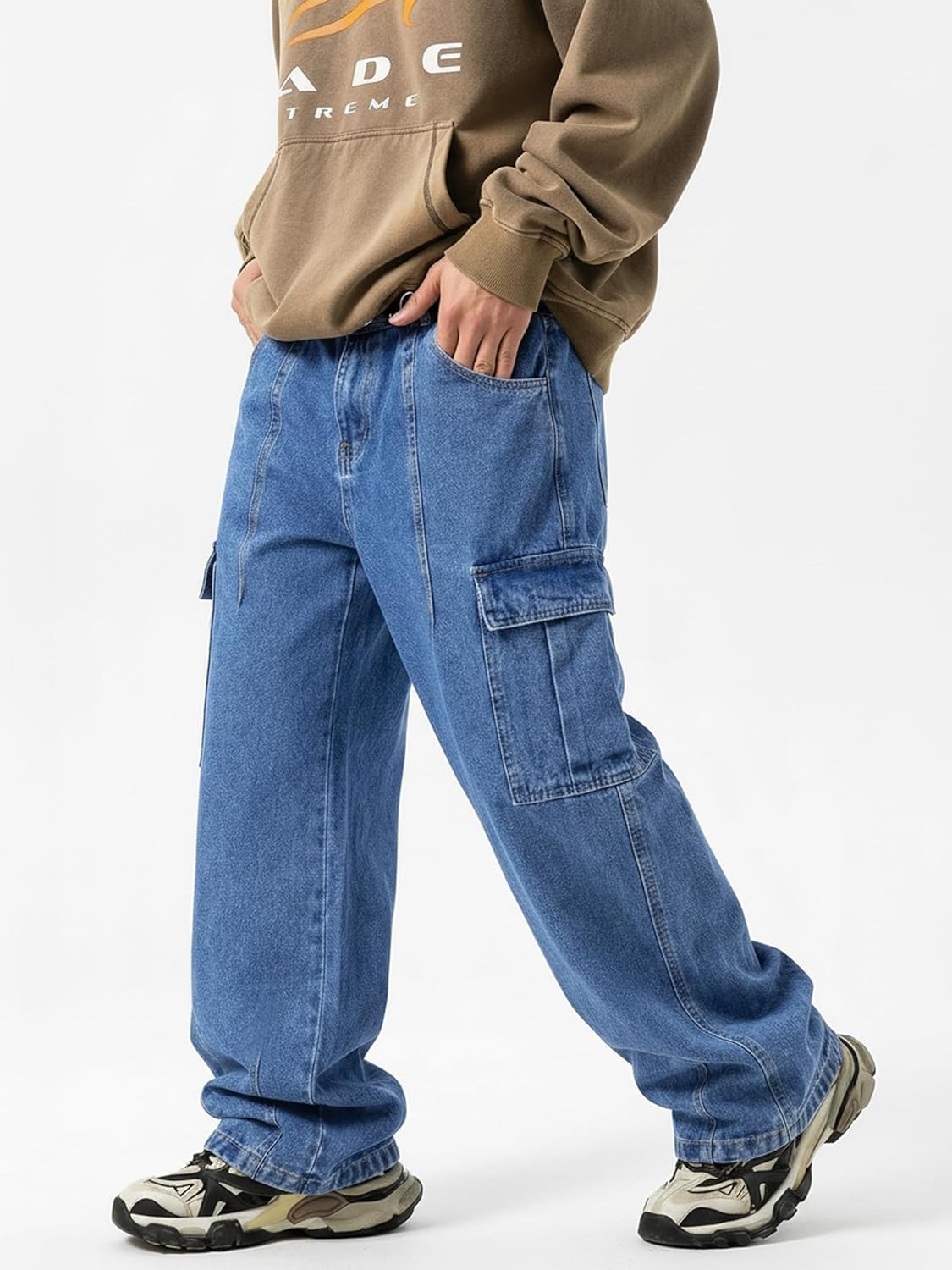 EMMIOL 203 Cargo Baggy Jeans for Men, Pants Wide Leg, Relaxed Loose Fit Denim Y2K Straight Leg Streetwear Vintage - Image 4