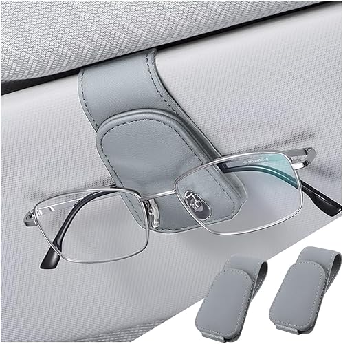 Miniatura 9 de Soporte para lentes de sol para visera solar de automóvil, 2 ganchos magnéticos de cuero para gafas, clip de montaje para lentes de sol, organizador