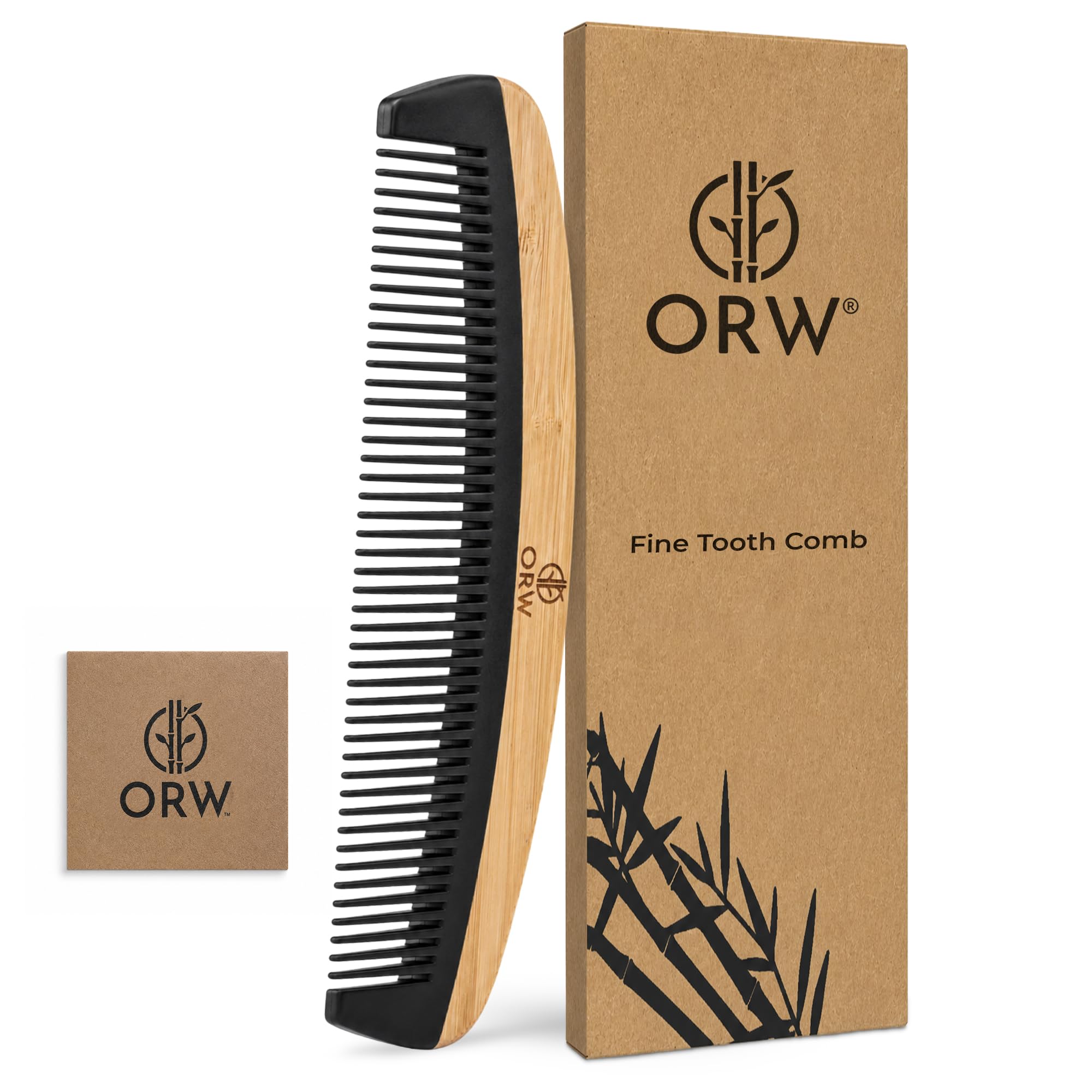 ORW Bamboo Fine Tooth Comb for Men & Women, Hair & Beard Styling