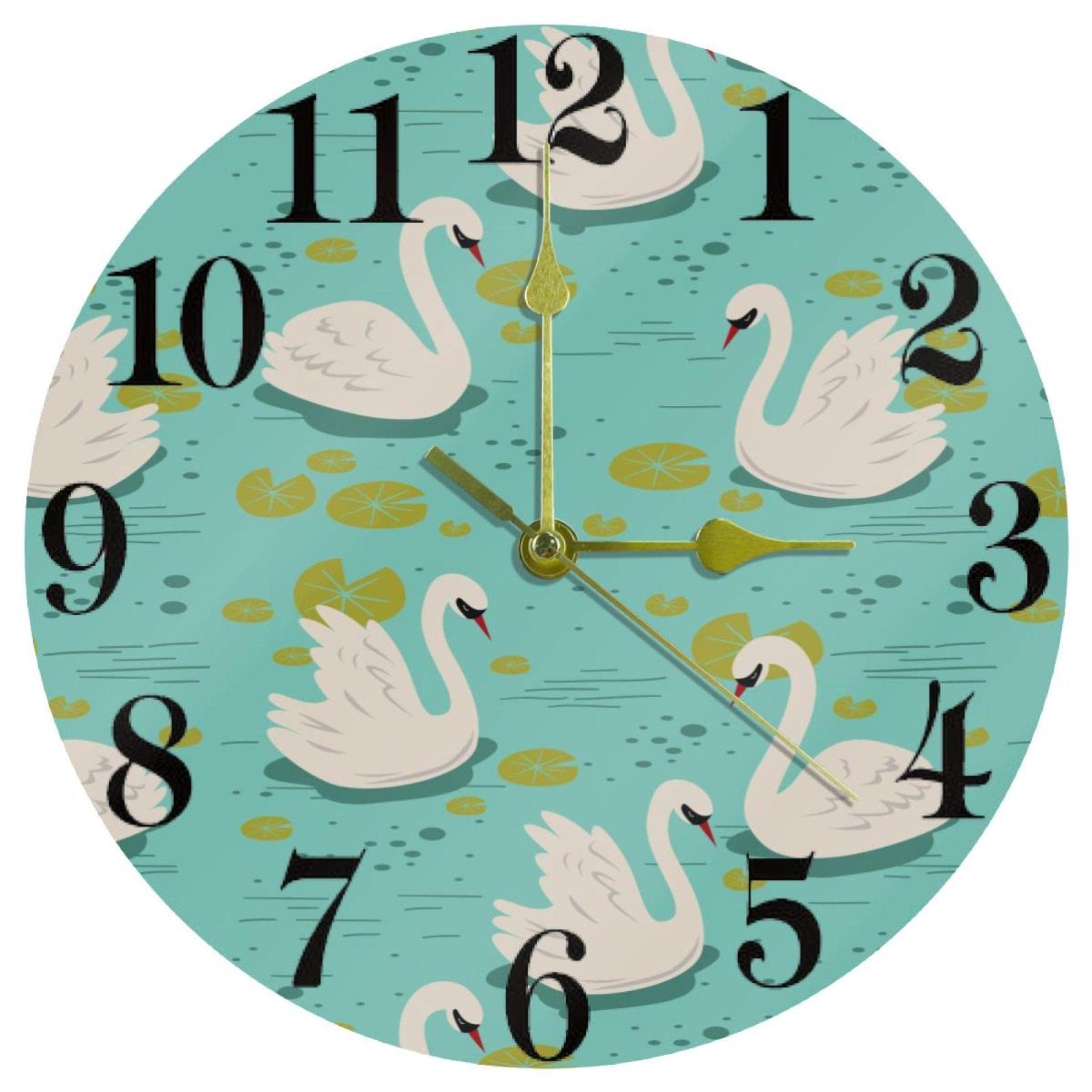 Horloge murale à piles et quartz motif cygne blanc élégant