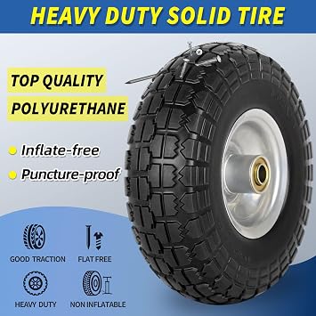 GICOOL 4.10/3.50-4 Flat Free Tire and Wheel, 10 Heavy Duty Solid Tire, 5/8 Axle Bore Hole, 2.2 Offset Hub, for Hand Truck Garden Cart Wagon Trolley Dolly Replacement, 2 Pack