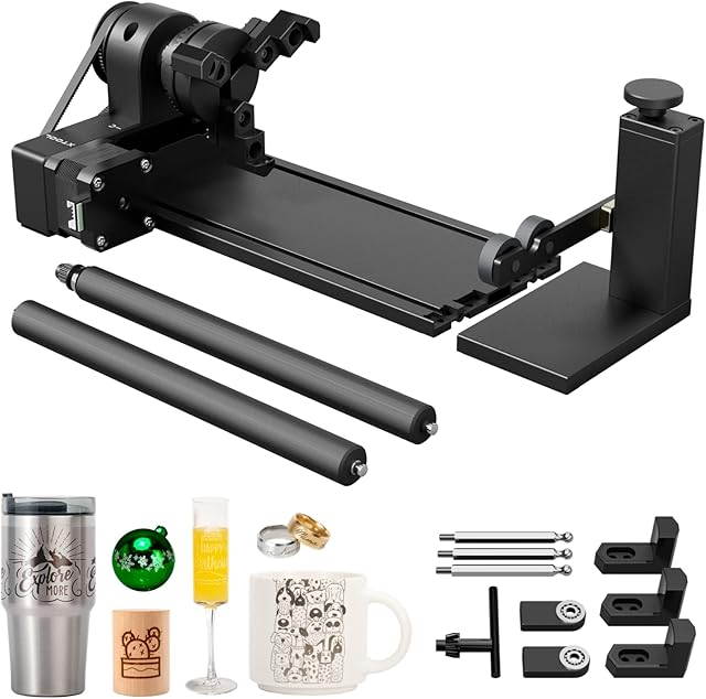 xTool RA2 Pro, 4-in-1 Laser Rotary with Risers, Laser Rotary Roller Engraving Module for Laser Engraver, Jaw Chuck Rotary, Y-axis Rotary Roller for Engraving Cylindrical Objects