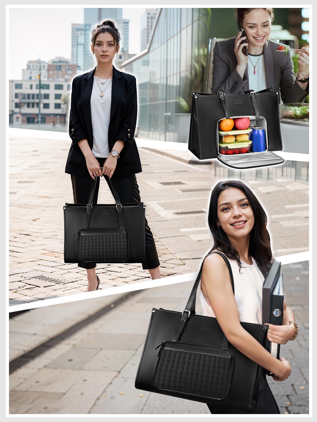 MATEIN Sac Cabas Femme Grand Format, Sac a Main pour Les Cours Lycee, Sacs de Travail Femme 15,6 Pouces Cuir PU avec Compartiment Isotherme, pour Universités, Voyage, Cours Lycee, Cadeau, Noir
