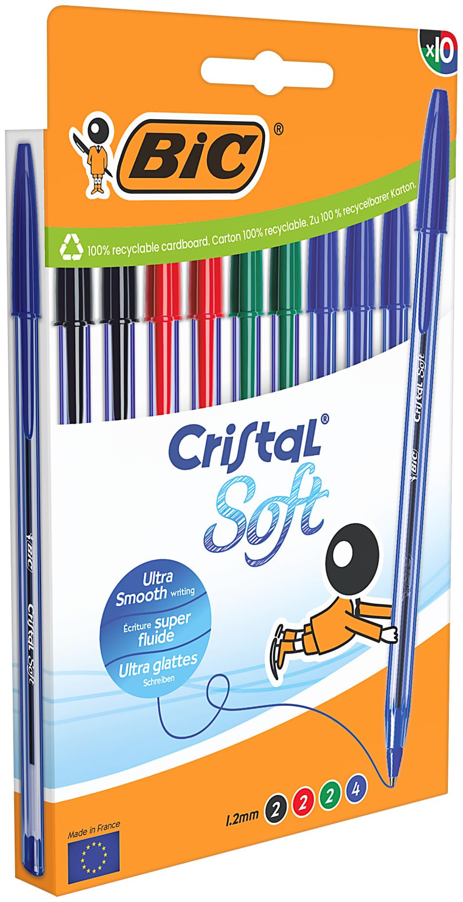 BIC Cristal Soft Penne a Sfera Punta Media 1,2 mm Inchiostro Softline Colori Assortiti Confezione da 10