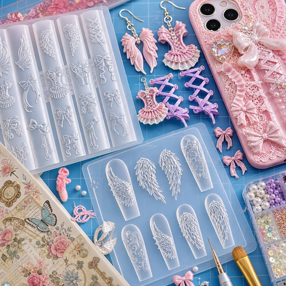 2Pcs Angel Wings 3D Nail Art Silicone Mold