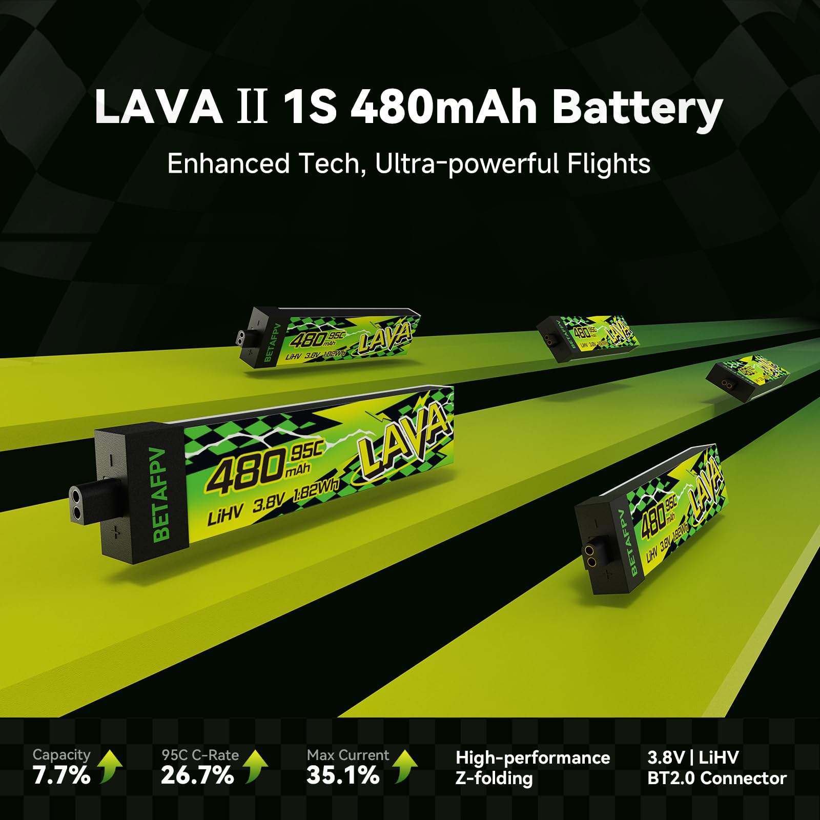 BETAFPV Bateria LAVA II 1S 480 mAh 3,8 V 95C LiHV BT2.0 do Tiny Whoop Drone Quadcopter