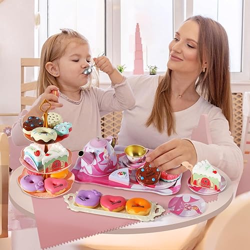 Miniatura 4 de Juego de fiesta de té de Cenicienta para niñas pequeñas, juego de tetera de simulación, juguete de cocina, perfecto para cumpleaños para niñas de 2