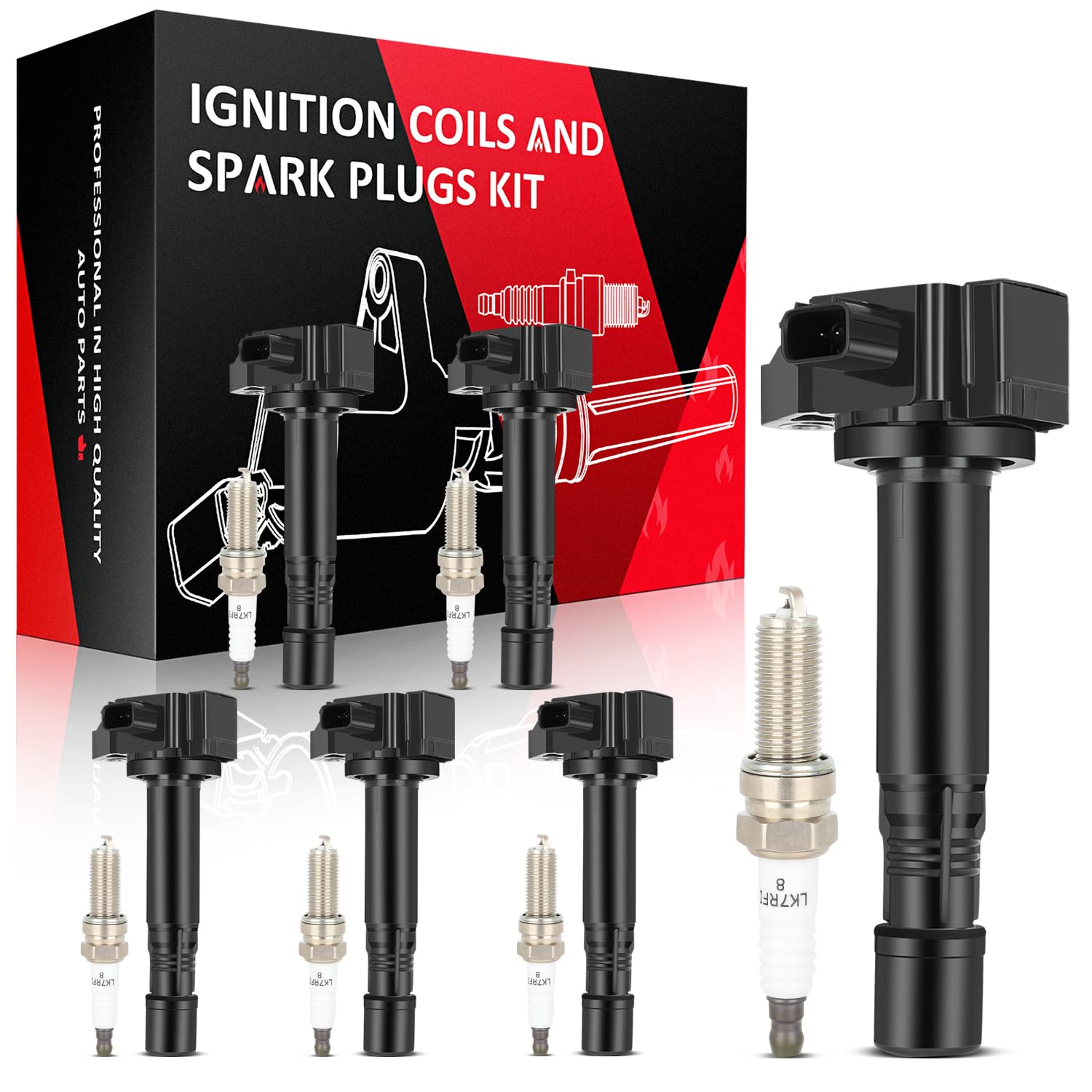 SCITOO 6 ignition coils with 6 iridium Spark Plugs for ford for ford for Acura1 for Honda 2013 2014 2015 2016 2017 2018 2019 MDX RDX RLX TLX for Accord Crosstour Pilot Ridgeline 3.5L UF713 C872 C1824
