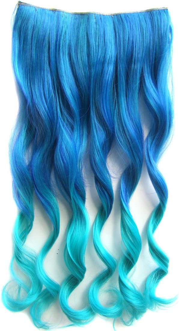 ECOSCO Ombre Dip-dye Mix Color One Piece Long Curly Wave Clip in Hair Extension (Royal Blue to Sky Blue)