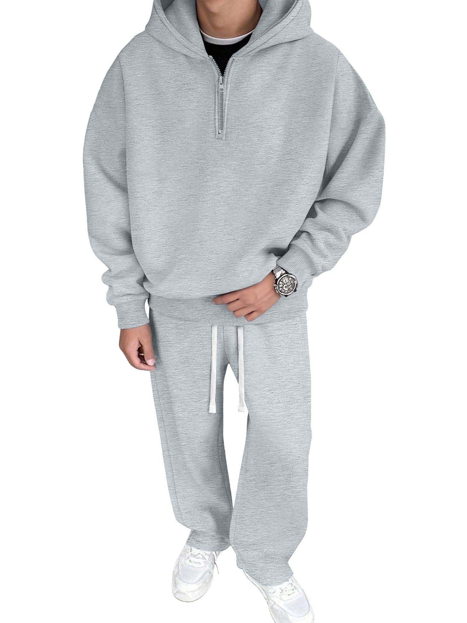 Men's 2 Piece Outfits Cotton 1/4 Zip Hoodie Sweatshirt Sweatsuit Set