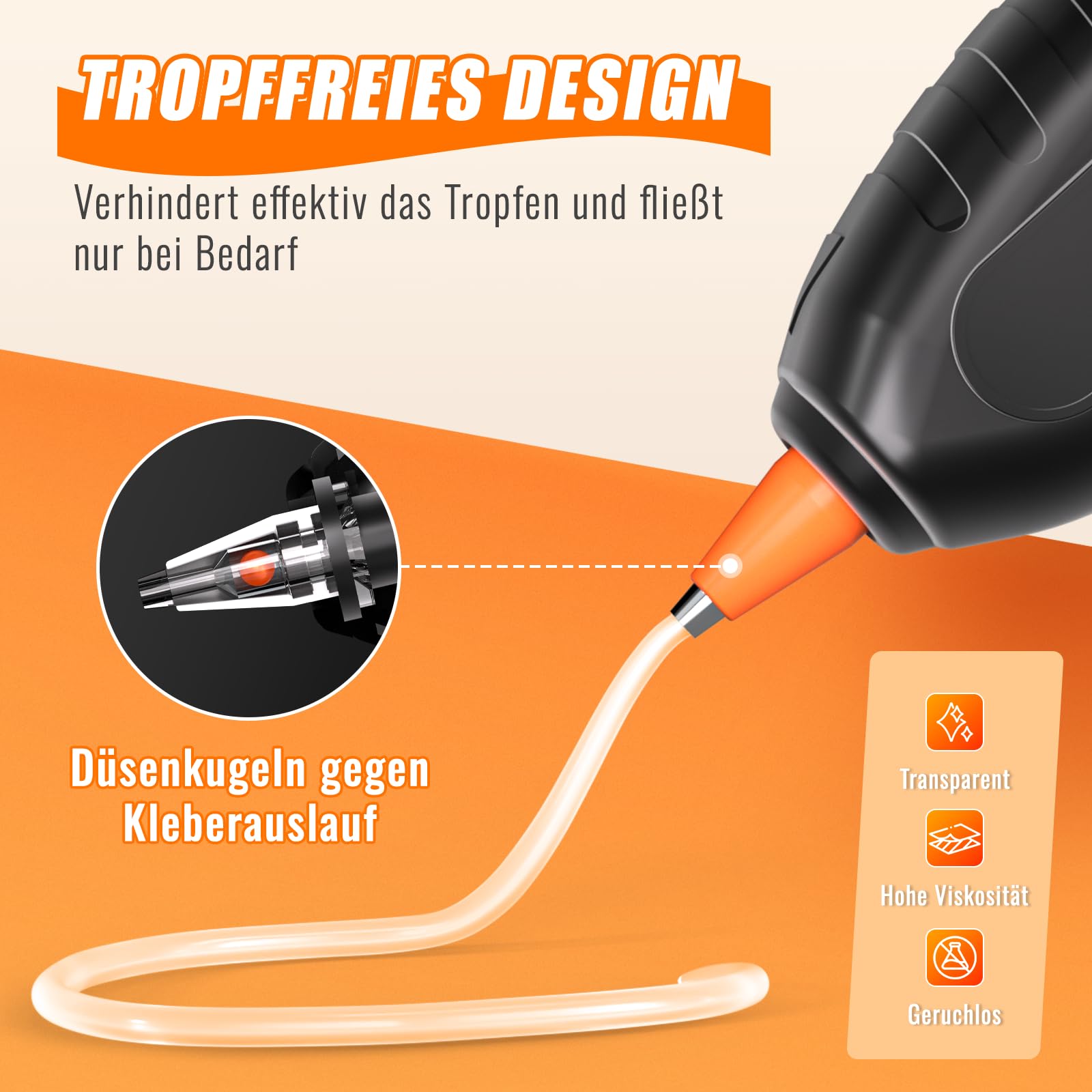 BURNNOVE Heißklebepistole Akku Heissklebepistole Kabellos mit 3000mAh Akku USB-C Aufladung Schnell Aufheizend 40 Stk 7mm*150mm Klebestifte Tropfsicher Ideal für DIY Basteln Reparatur Zuhause und Büro