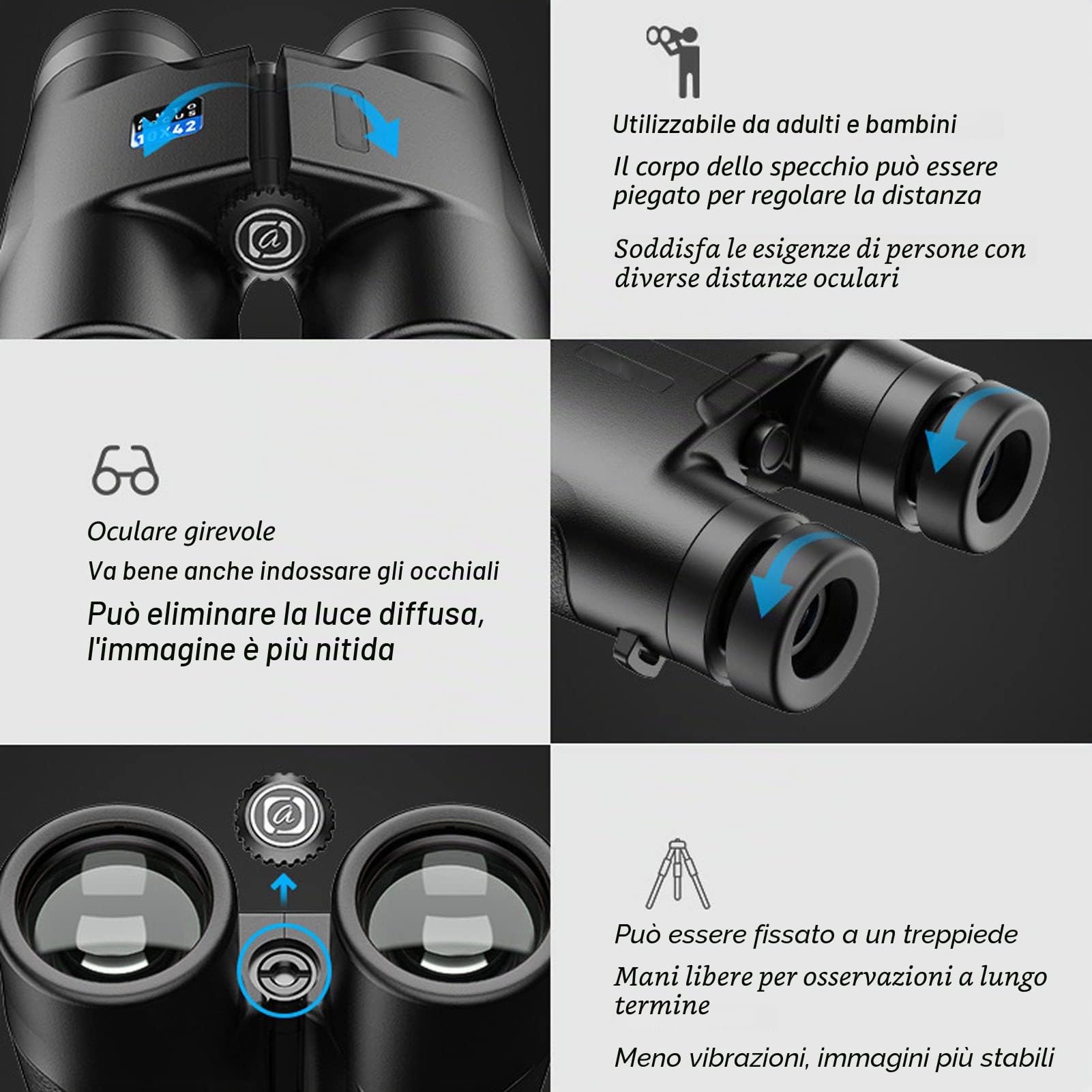 Binocolo 10x42 HD per Birdwatching, Ingrandimento 10X, Obiettivo da 42 Mm, Binocolo Telescopio Compatto con Messa a Fuoco Automatica per Birdwatching, Caccia, Osservazione a Fauna Selvatica