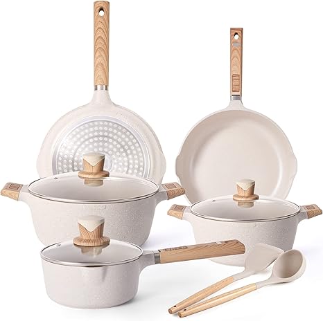 Cookware Set - Nonstick Pots and Pans Set Cooking Pot and Pan Set with Lids, Non-stick Granite Cookware Sets Induction Pans for Cooking Kitchenware ...