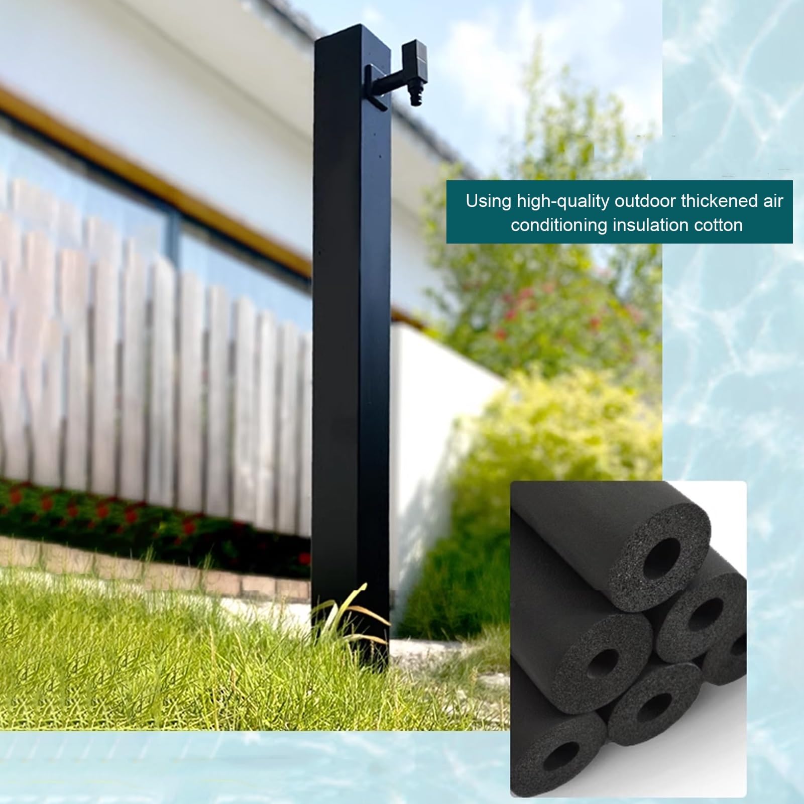 Colonna d'acqua autoportante per esterni, dispenser nero per rubinetto da pavimento per irrigazione da giardino, anti-perdite, elegante fontana d'acqua per cortile e patio.