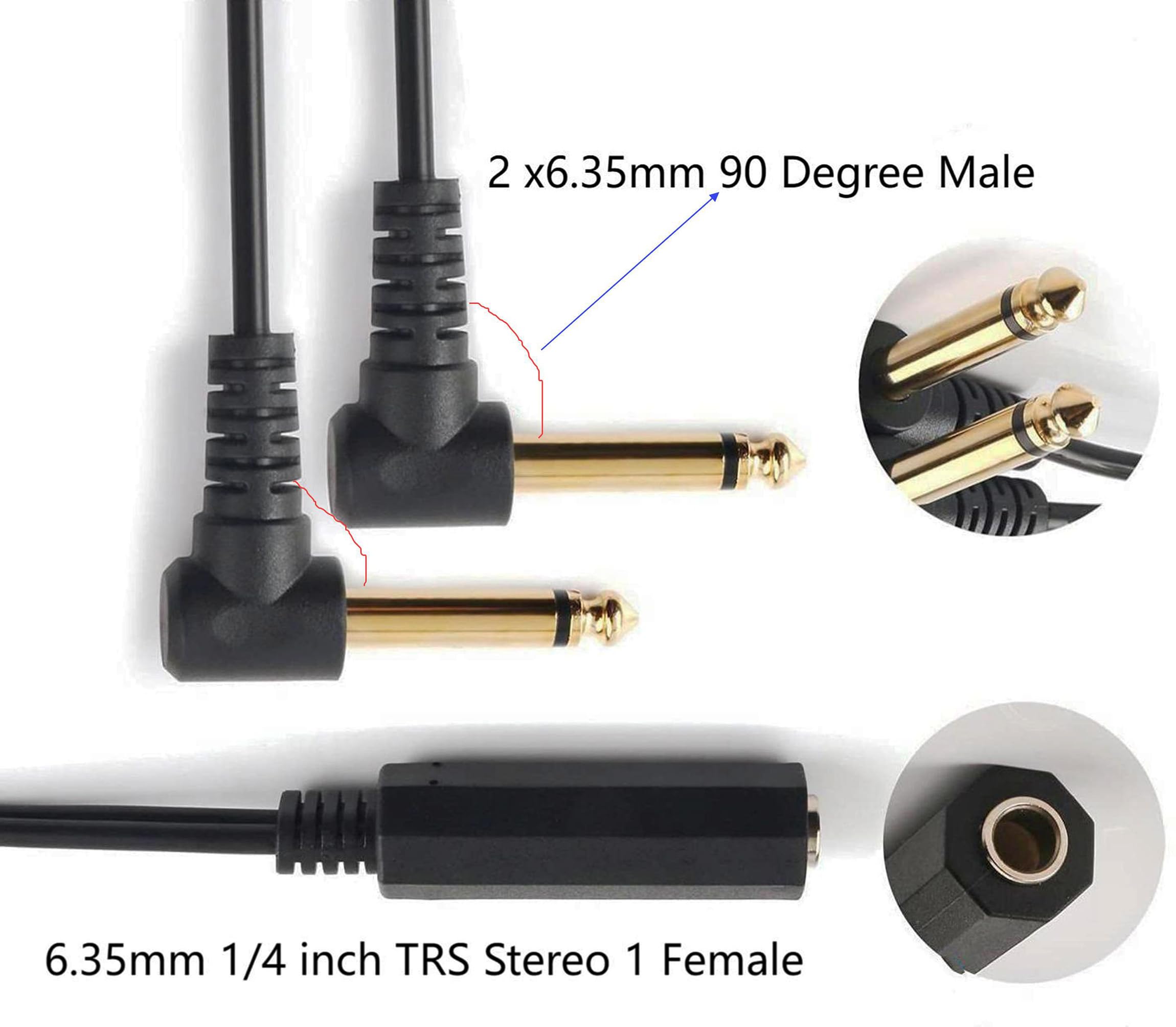 Adattatore stereo TRS femmina da 6,35 mm a doppio connettore TS mono maschio da 6,35 mm, splitter a 90 gradi, cavo splitter audio da femmina a 2 maschio, placcato oro, 25 cm