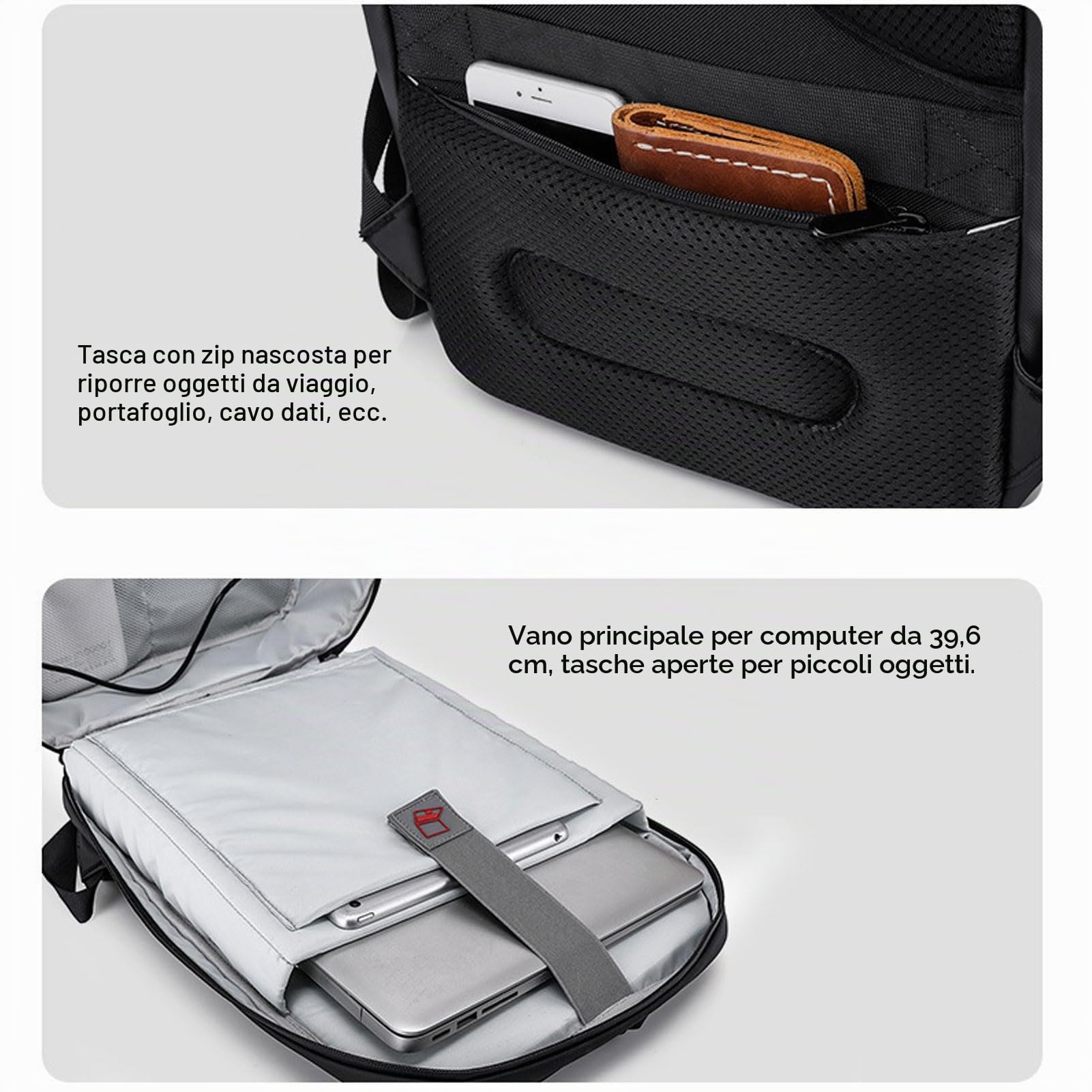 Pyhodi Zaino per Moto a LED, Borsa per Laptop a LED Programmabile con Spallacci Personalizzabili per Viaggi e Campeggio, Spazioso Zaino Impermeabile per Laptop 16 Pollici