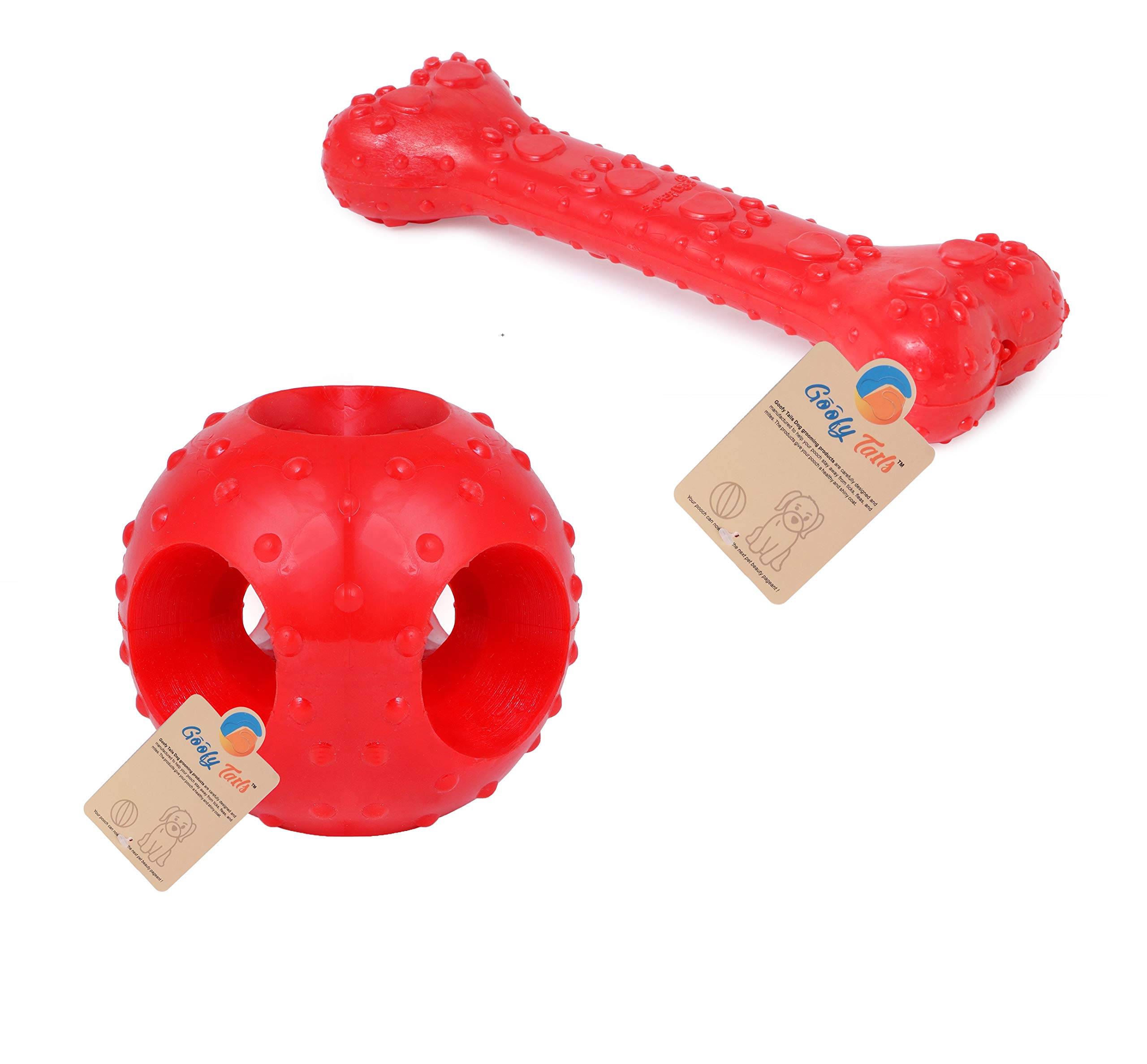 Goofy Tails Rubber Dog Toys Combo,2 Dog Toy Combo, Rubber Chew Toys for Dogs, Hole Dog Ball + Rubber Dog Bone Toy (Red, Large) (B071S8TBV9) Amazon Price History, Amazon Price Tracker