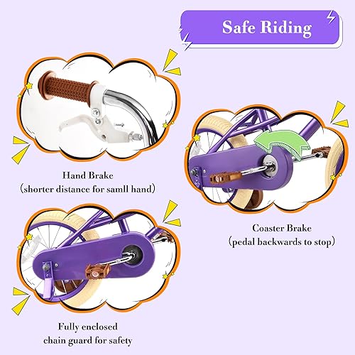 Miniatura 3 de RULLY Donna - Bicicleta infantil para niñas de 2 a 7 años, 12, 14 y 16 pulgadas, bicicleta de princesa con asiento de bicicleta para muñecas, ruedas